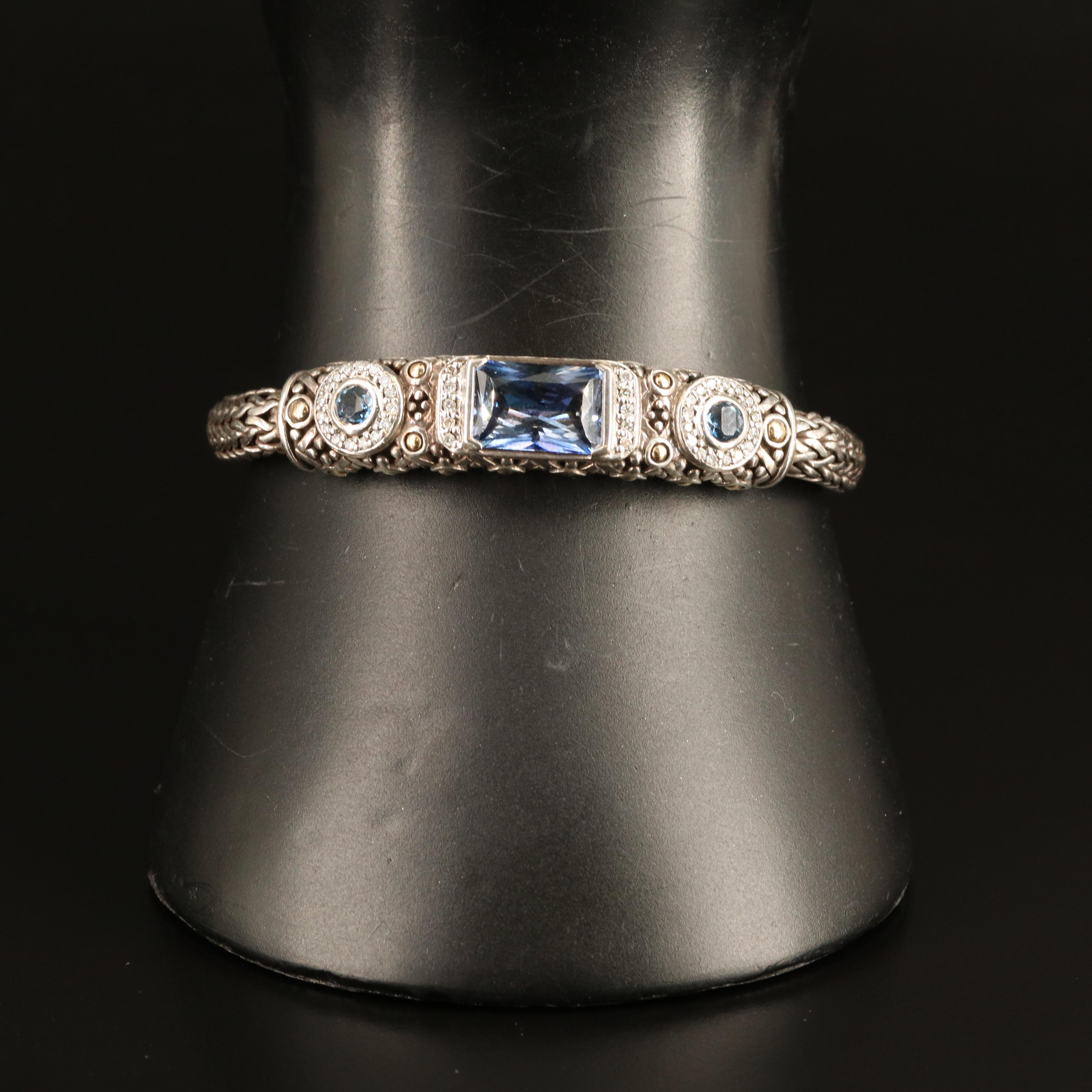 John Hardy Sterling London Blue Topaz and Diamond Bracelet with 14K Accents