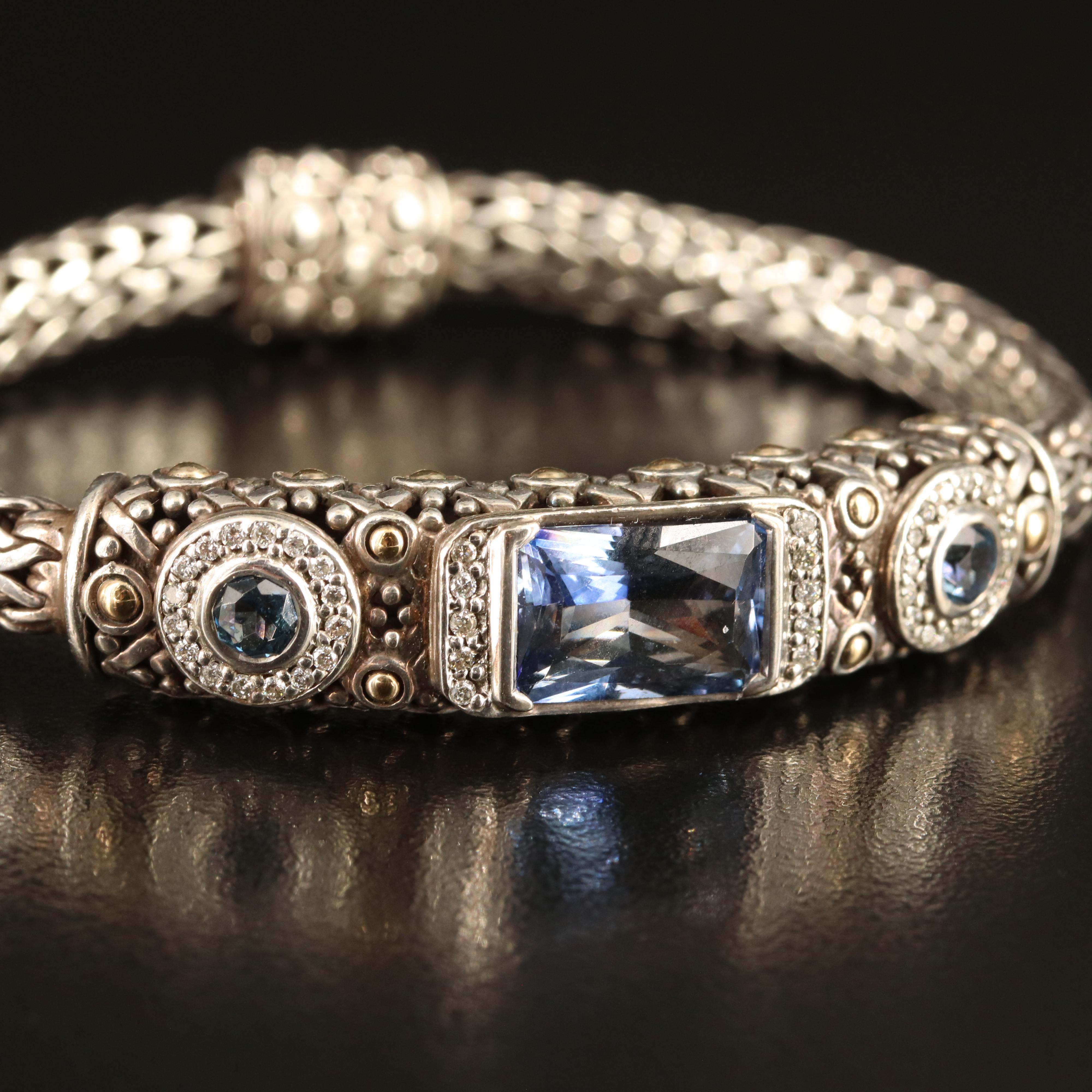 John Hardy Sterling London Blue Topaz and Diamond Bracelet with 14K Accents