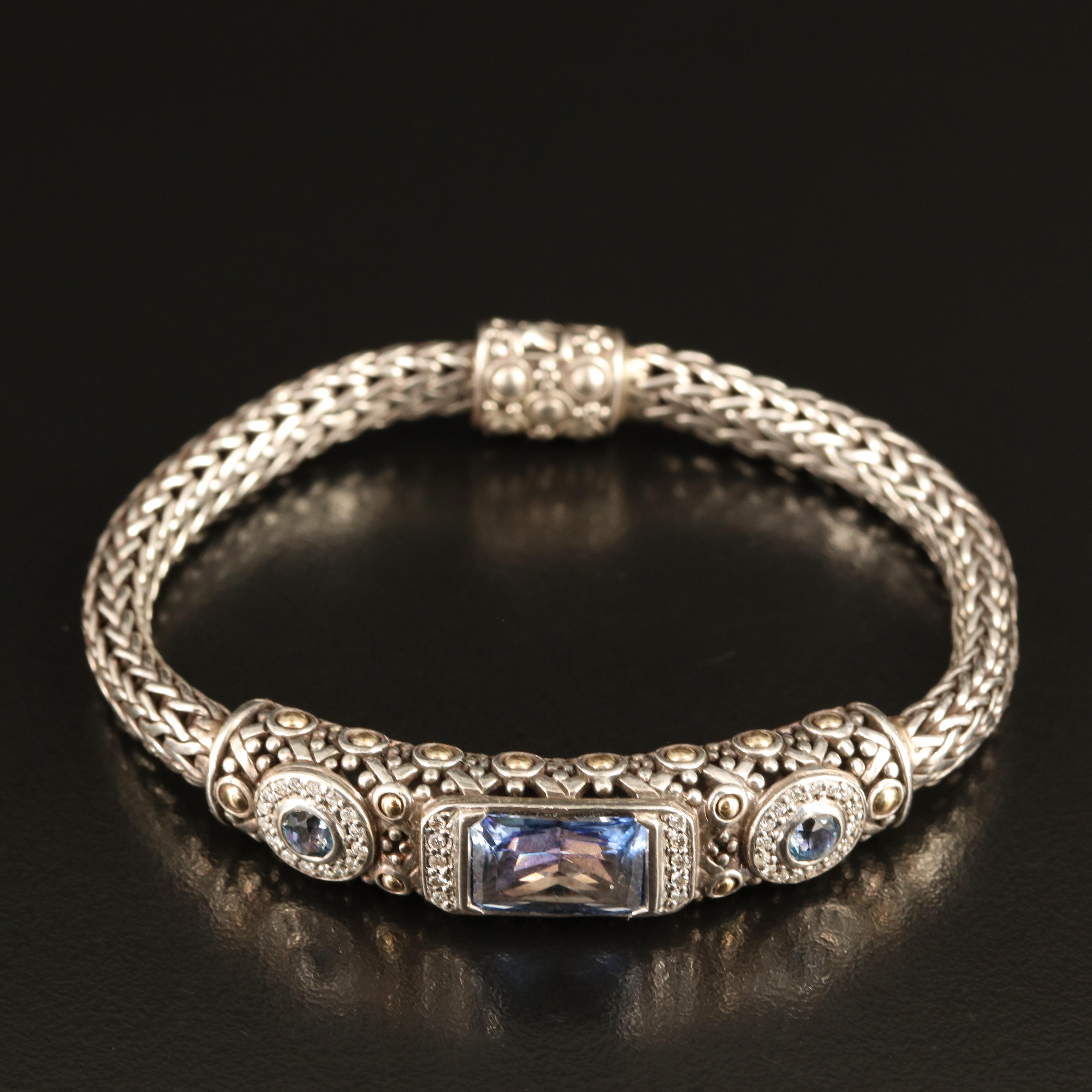 John Hardy Sterling London Blue Topaz and Diamond Bracelet with 14K Accents