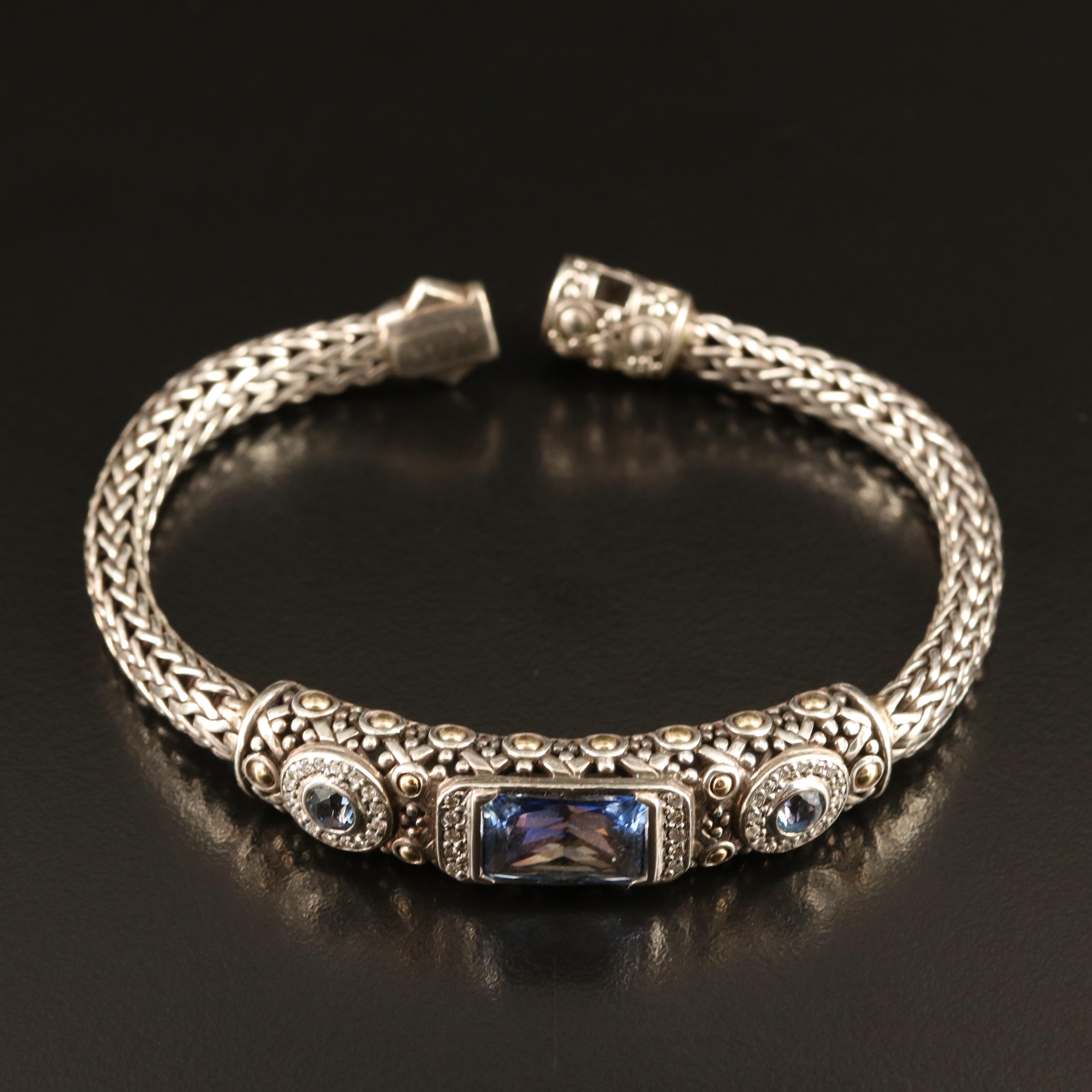 John Hardy Sterling London Blue Topaz and Diamond Bracelet with 14K Accents