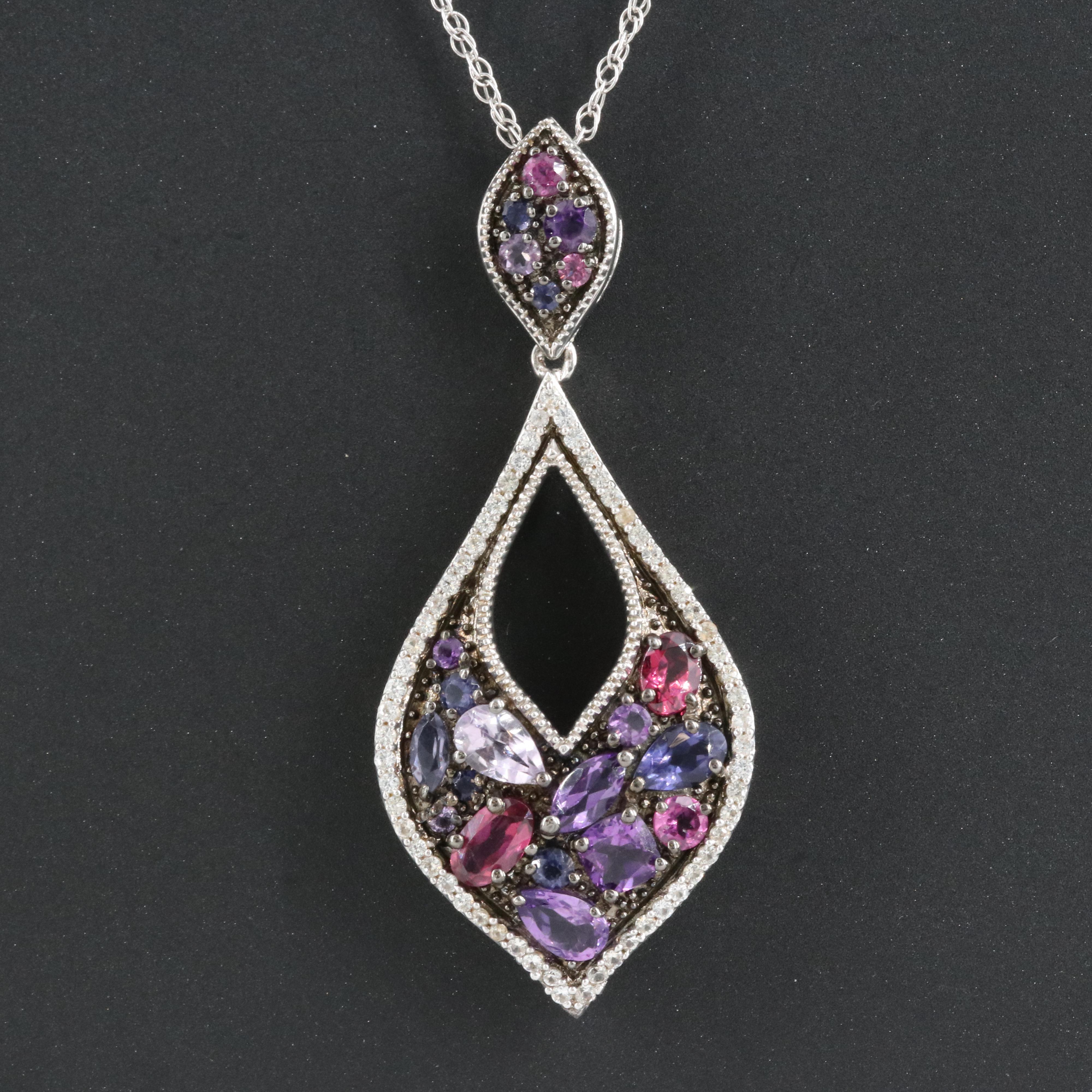 Sterling Pendant Necklace Including Amethyst, Garnet and Iolite