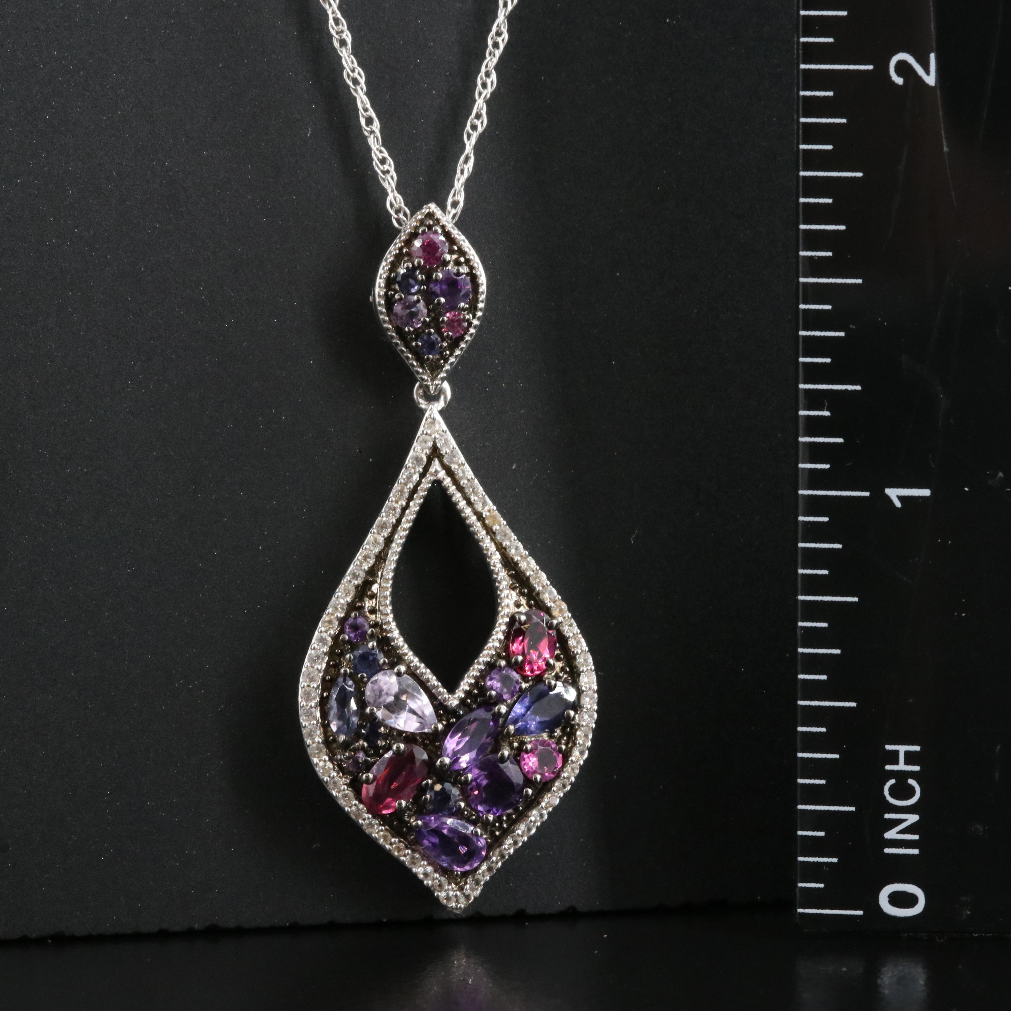 Sterling Pendant Necklace Including Amethyst, Garnet and Iolite