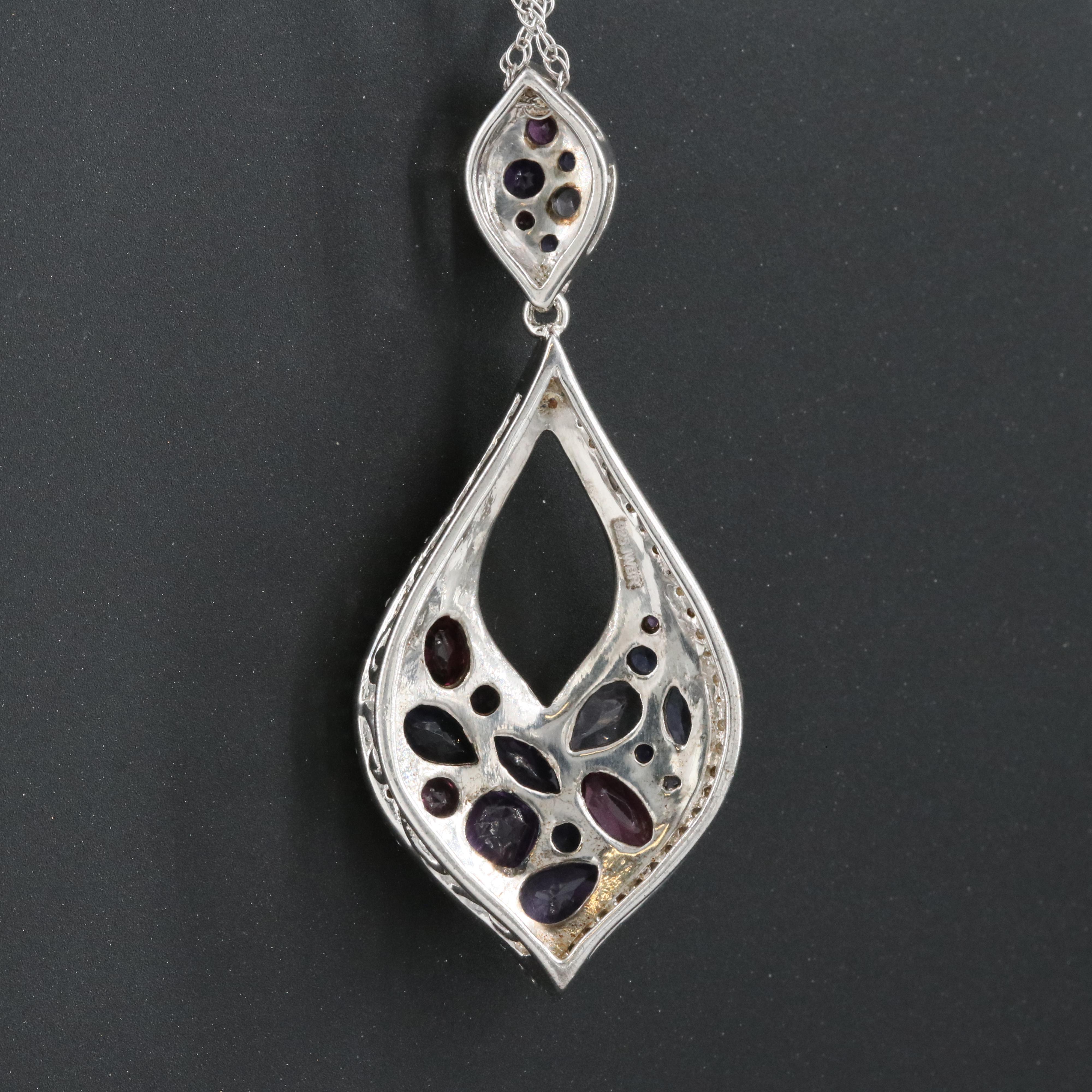 Sterling Pendant Necklace Including Amethyst, Garnet and Iolite