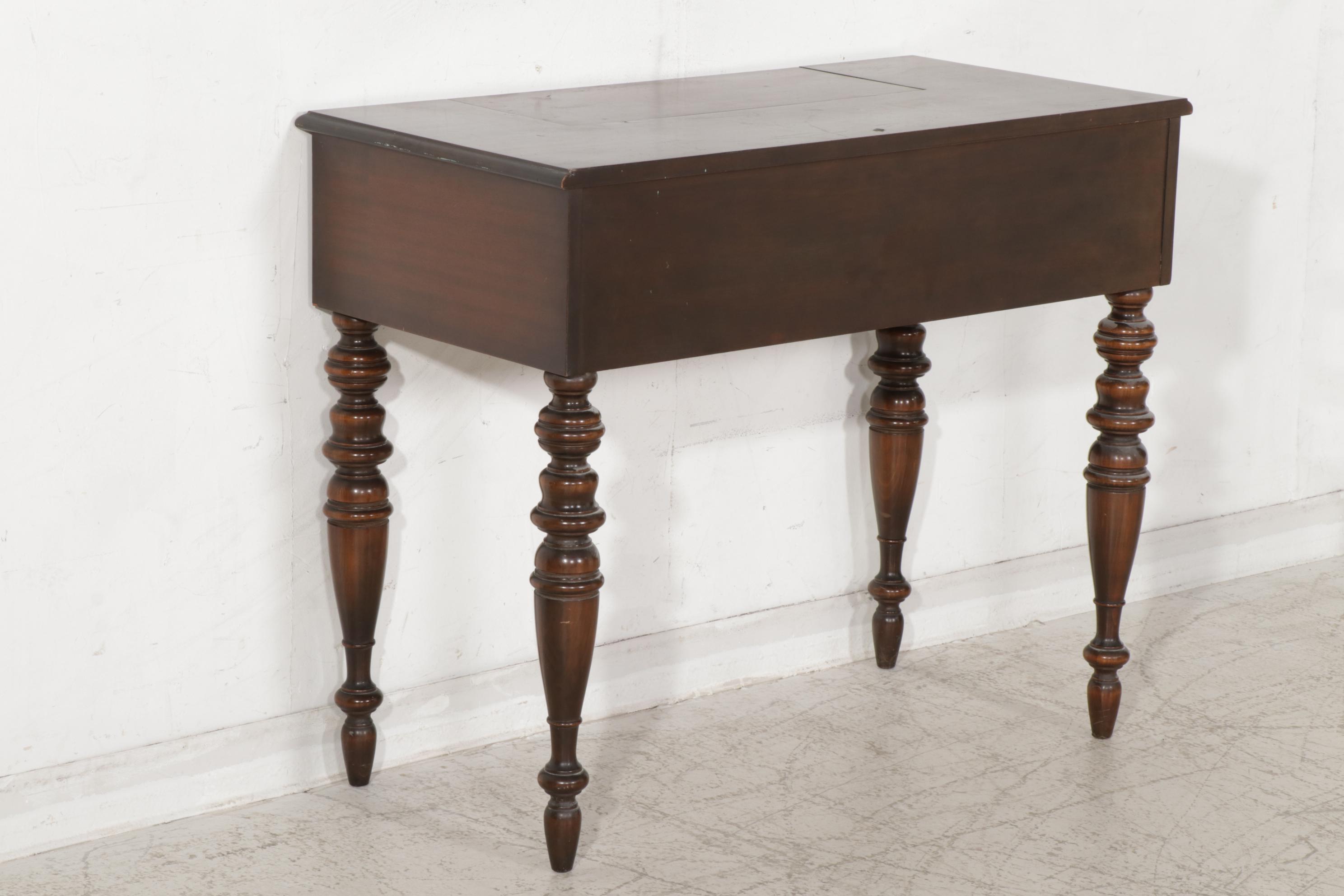 Early American Style Walnut-Finish Spinet Desk, Chair and Mirror