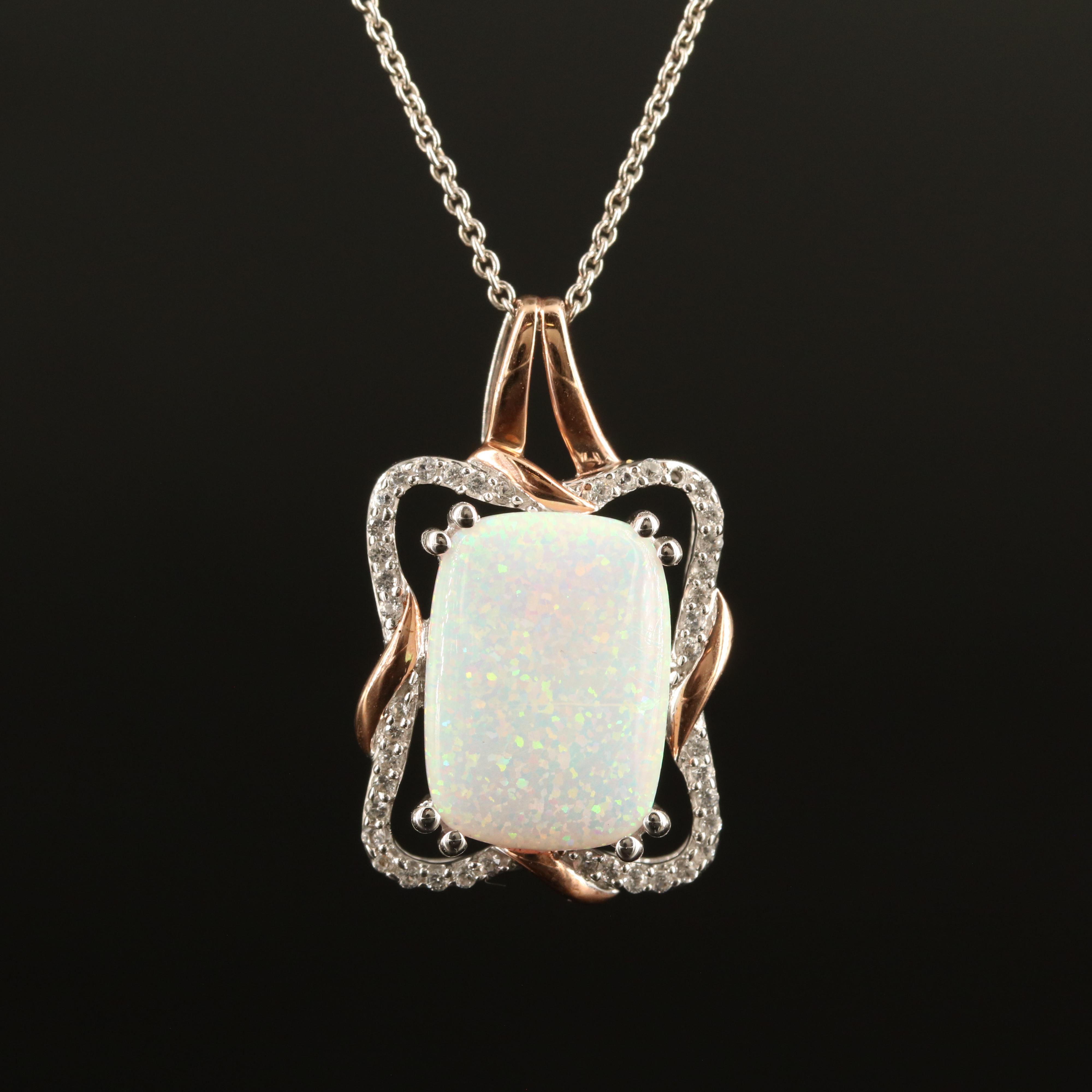 Sterling Opal and Sapphire Pendant Necklace