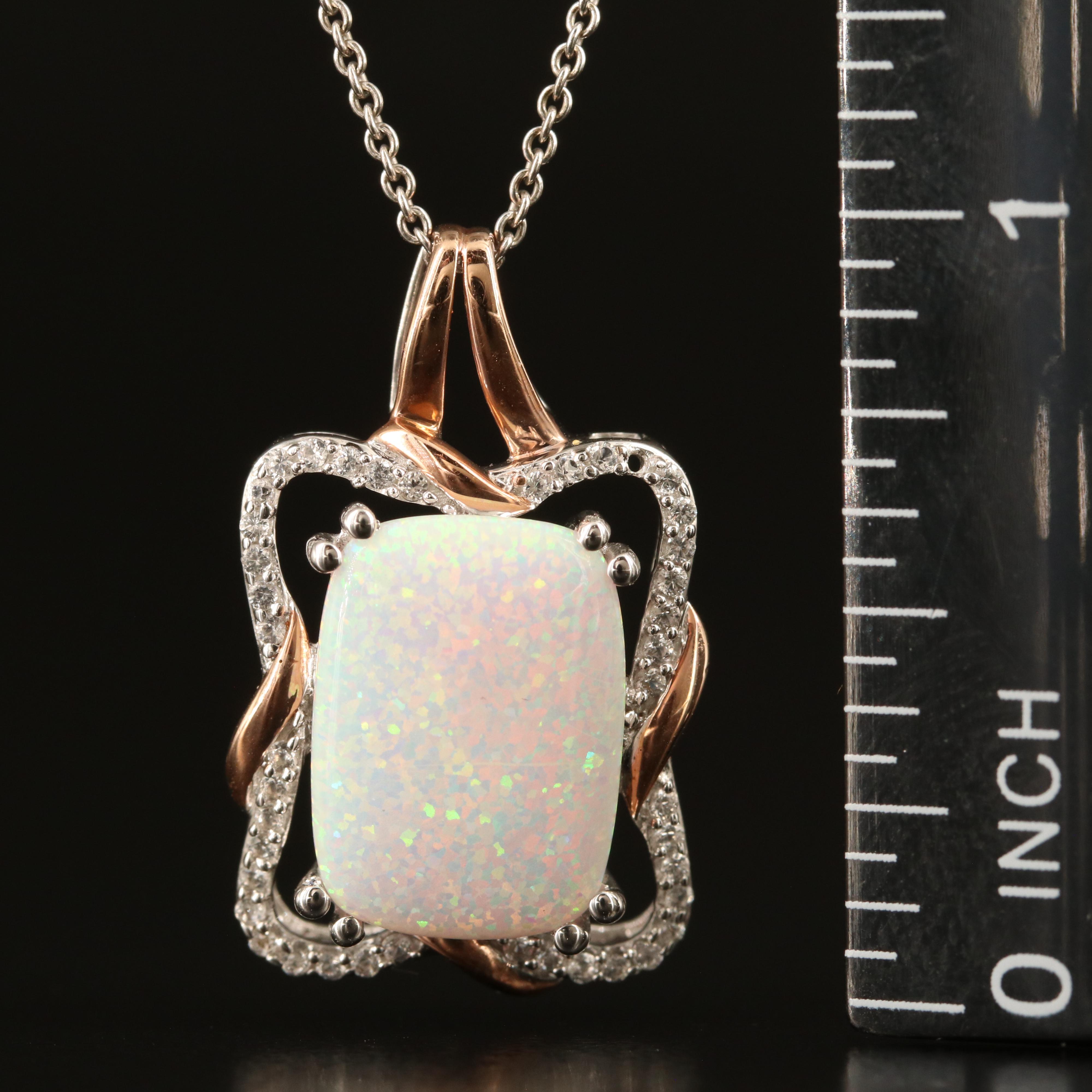 Sterling Opal and Sapphire Pendant Necklace