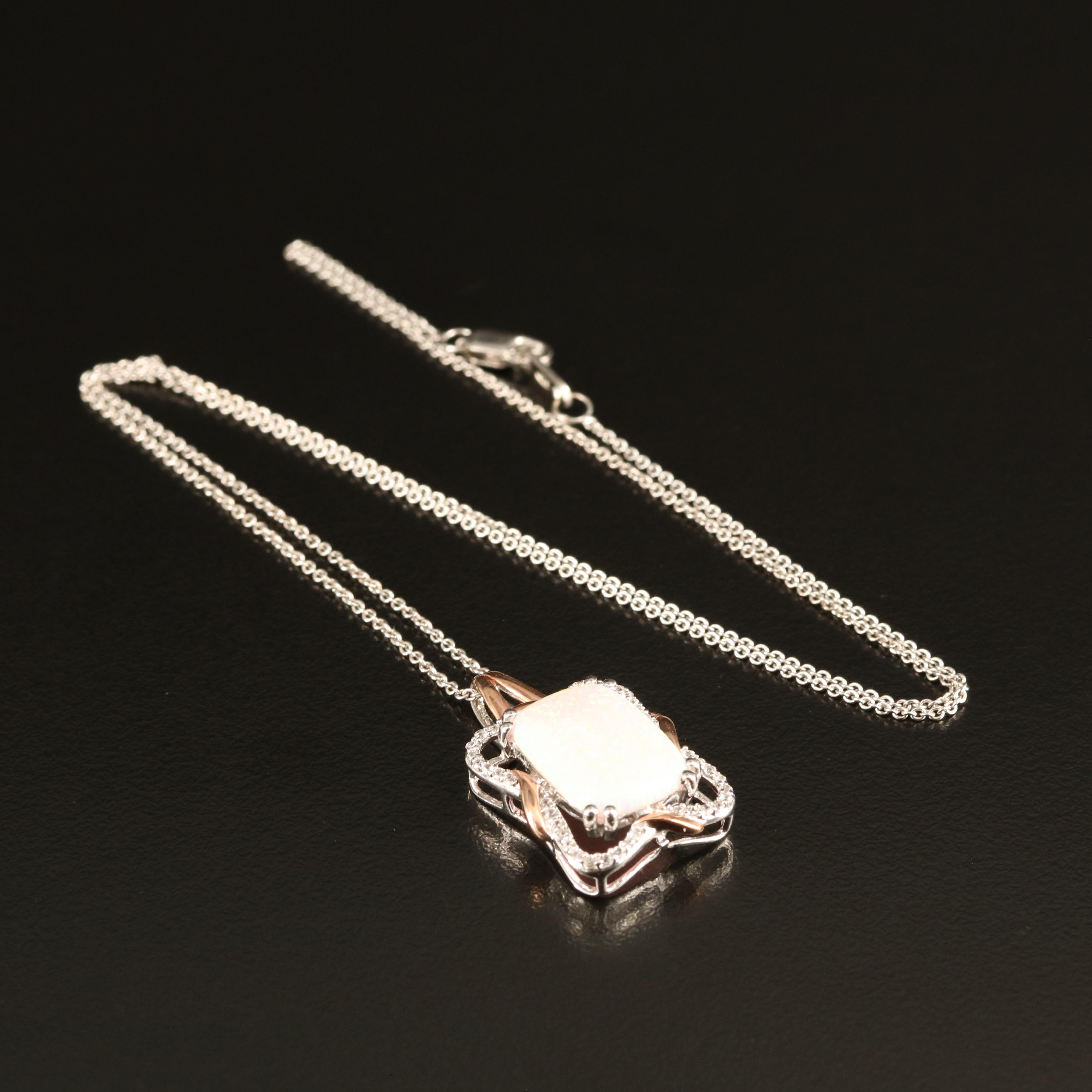 Sterling Opal and Sapphire Pendant Necklace