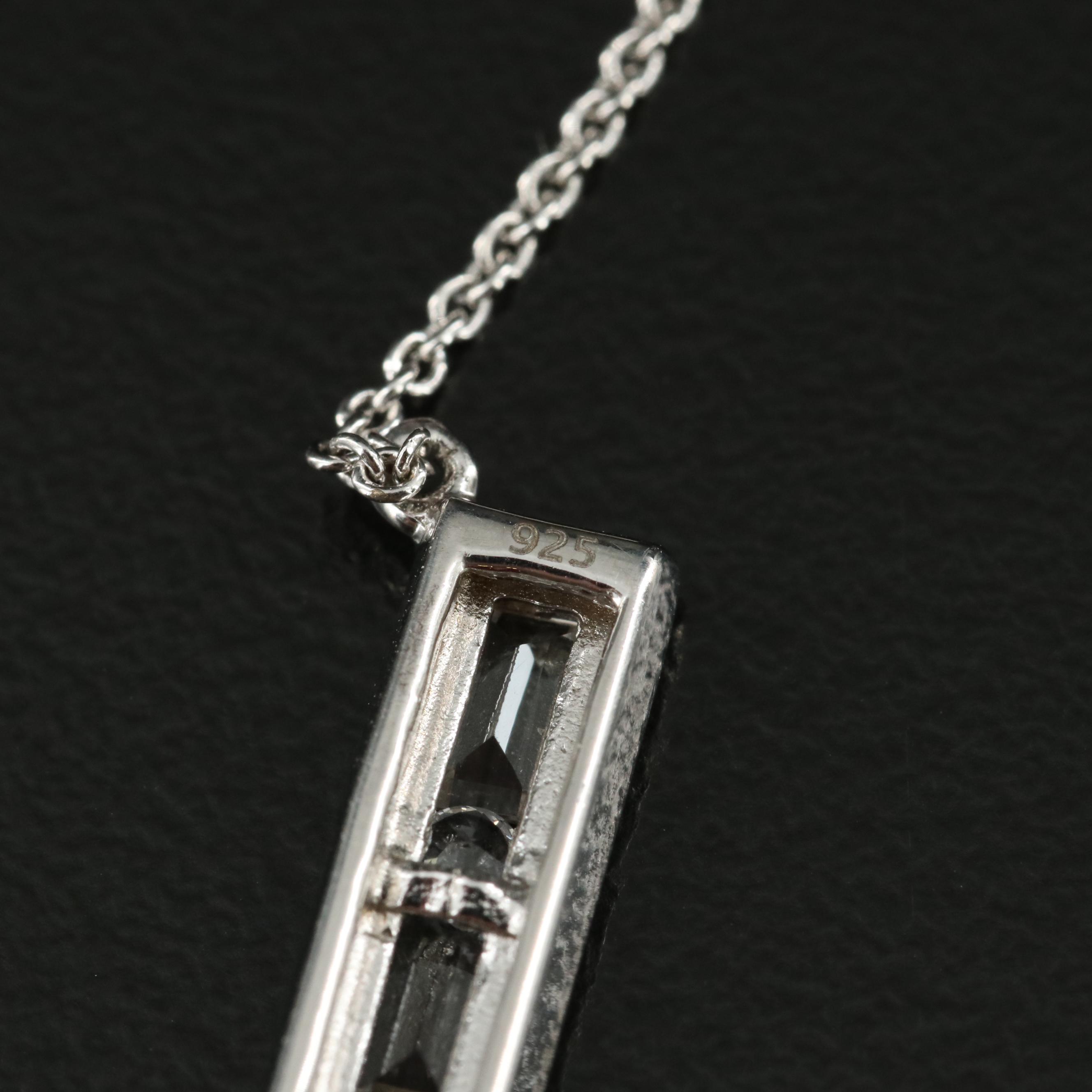 Sterling Sapphire Bar Pendant Necklace