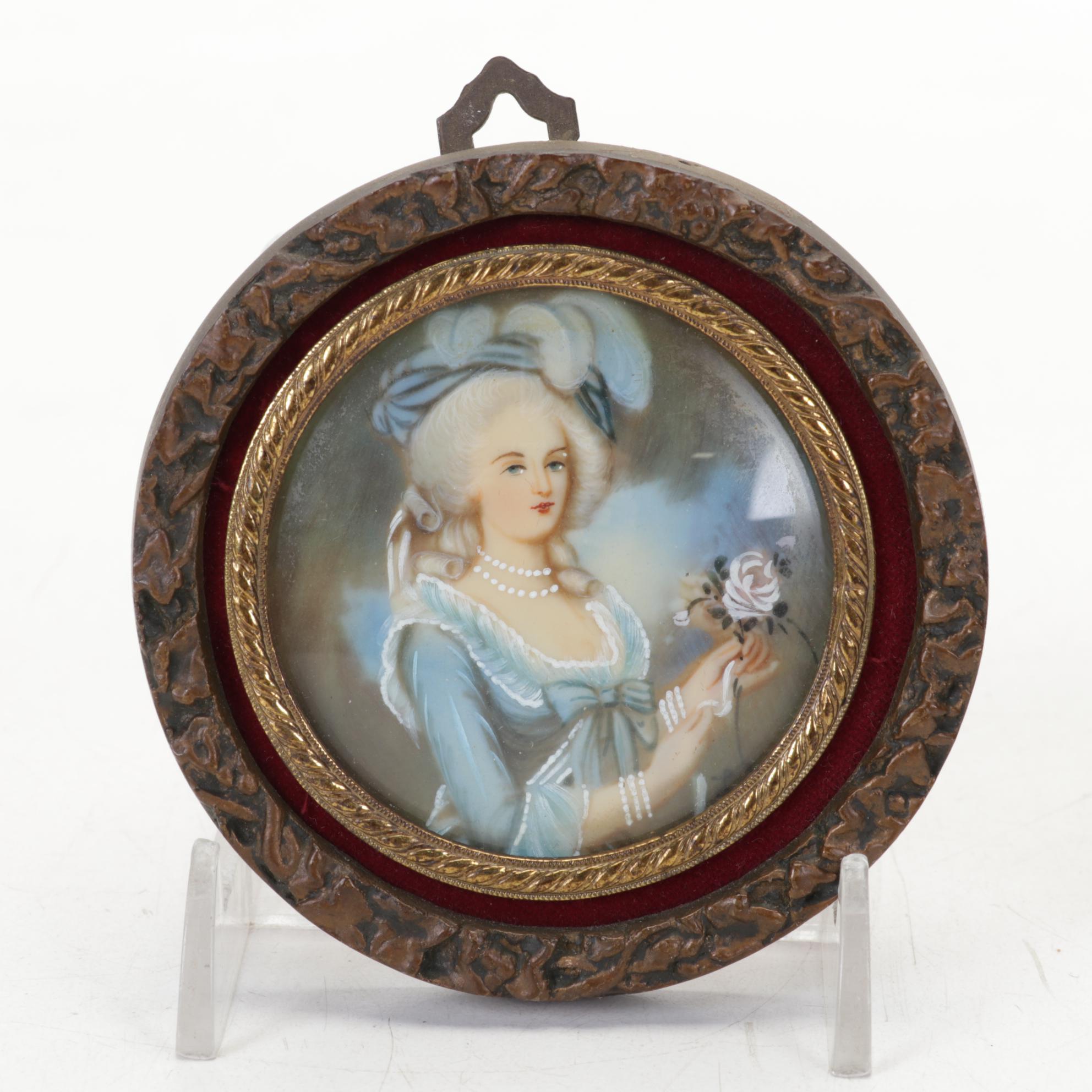 Miniature Celluloid Portrait Oil Paintings of Women, Early 20th Century