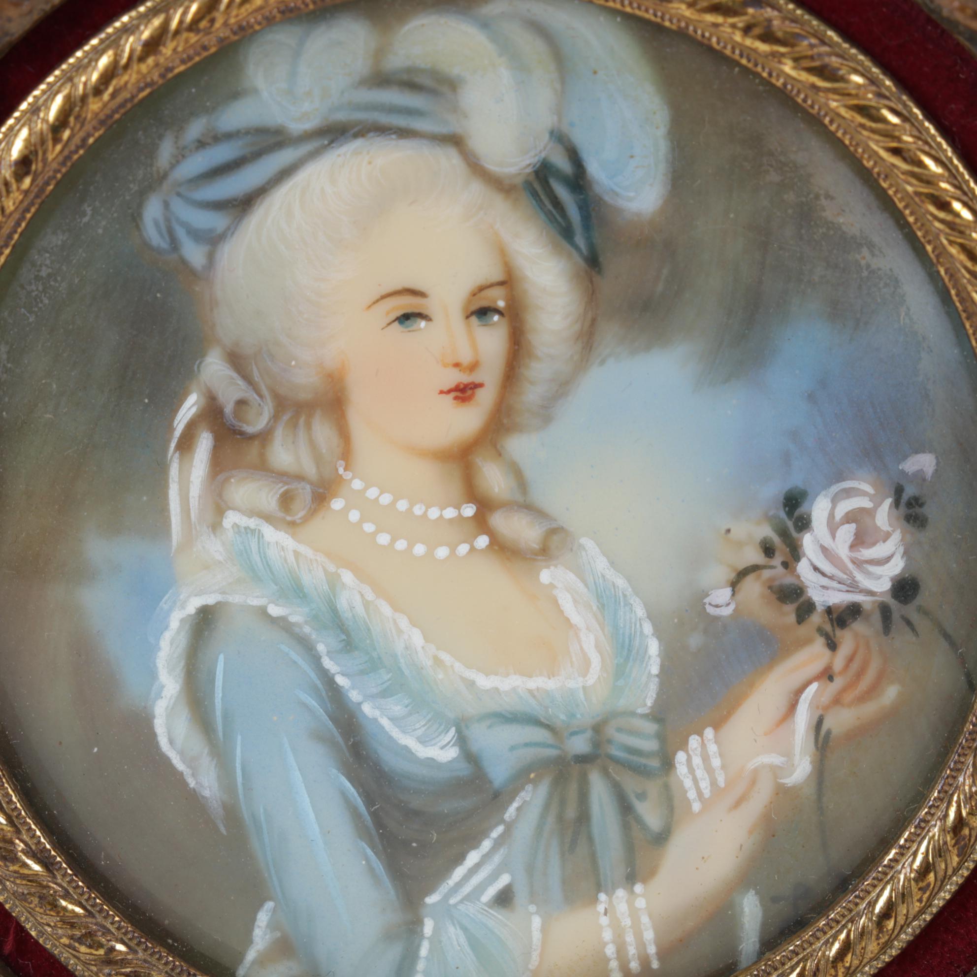 Miniature Celluloid Portrait Oil Paintings of Women, Early 20th Century