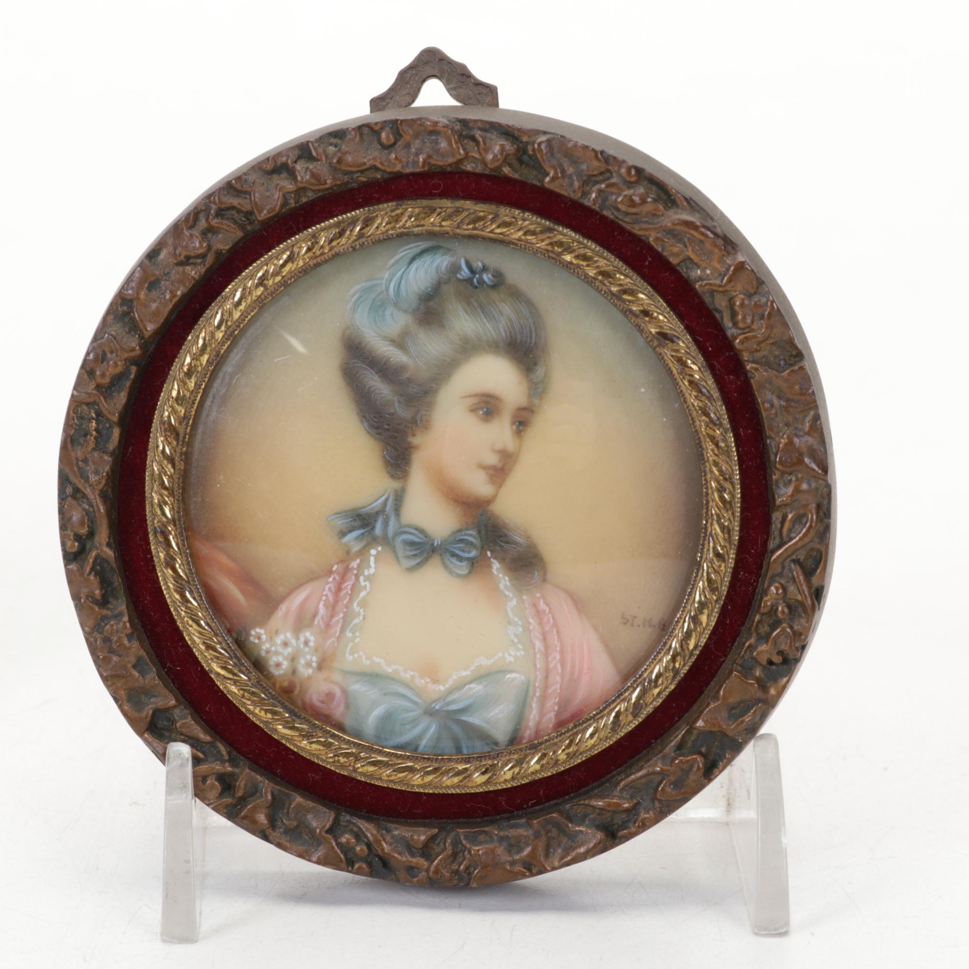 Miniature Celluloid Portrait Oil Paintings of Women, Early 20th Century