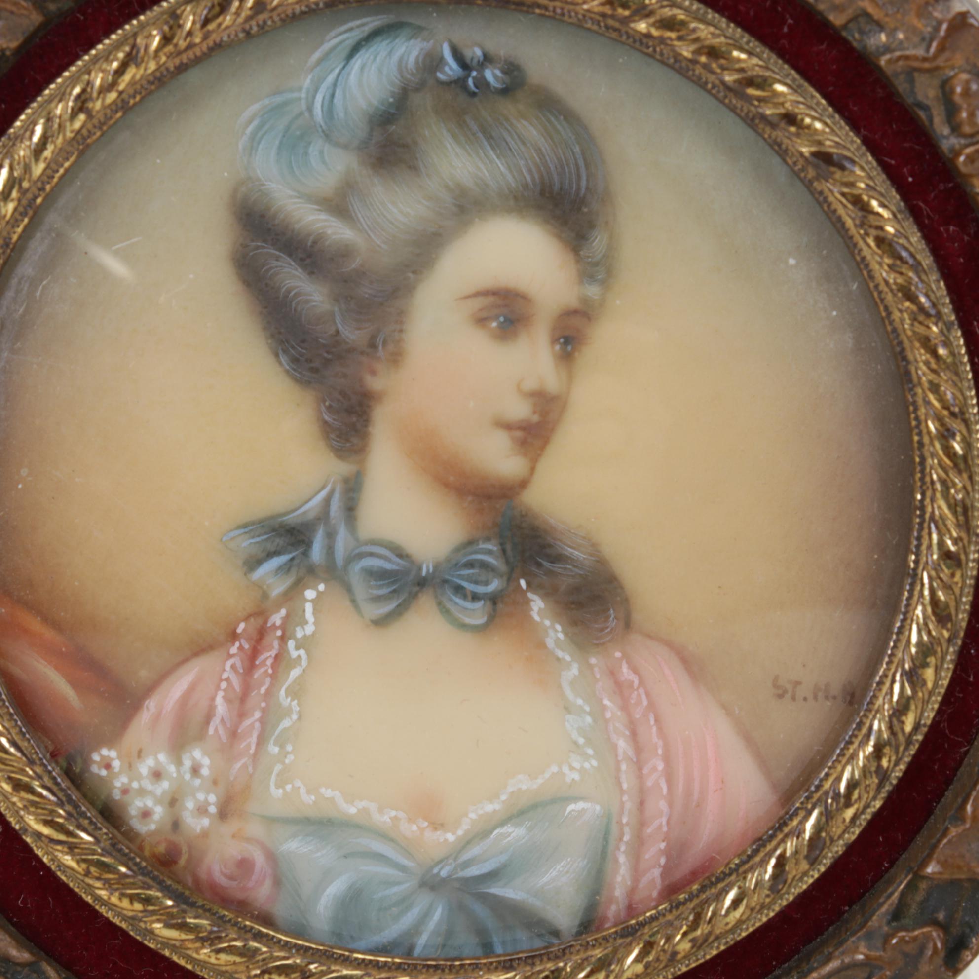 Miniature Celluloid Portrait Oil Paintings of Women, Early 20th Century