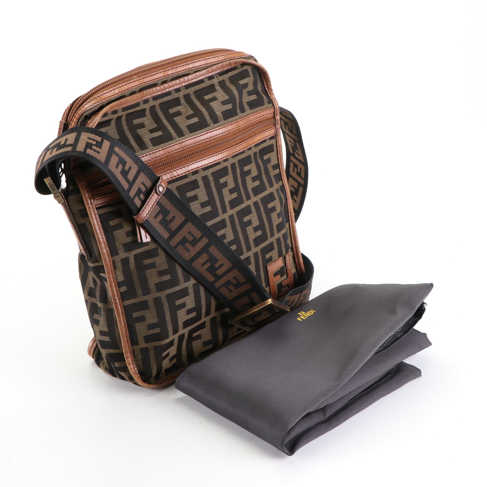 Fendi Zip-Around Crossbody in Zucca Canvas and Leather