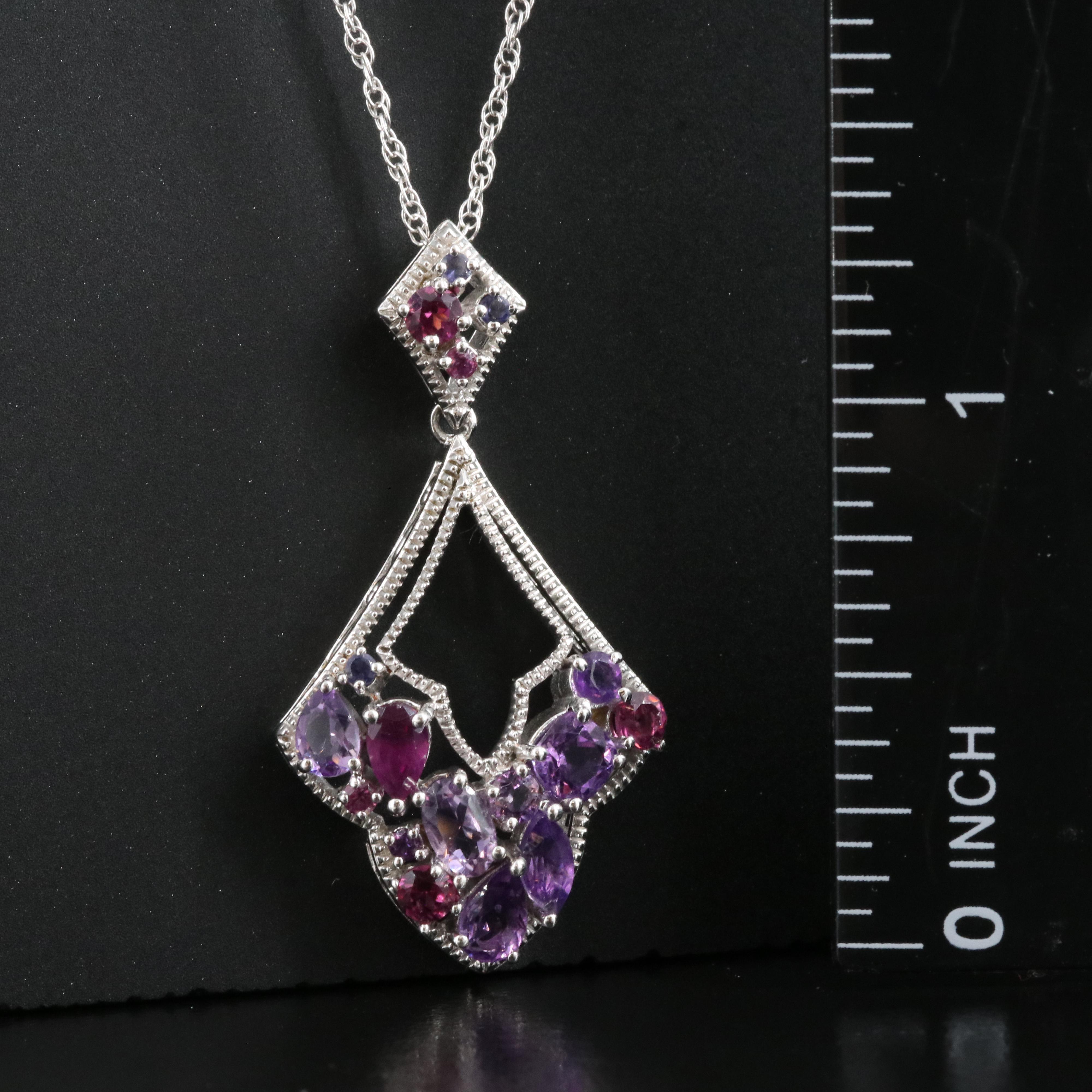 Sterling Amethyst, Garnet and Iolite Pendant Necklace