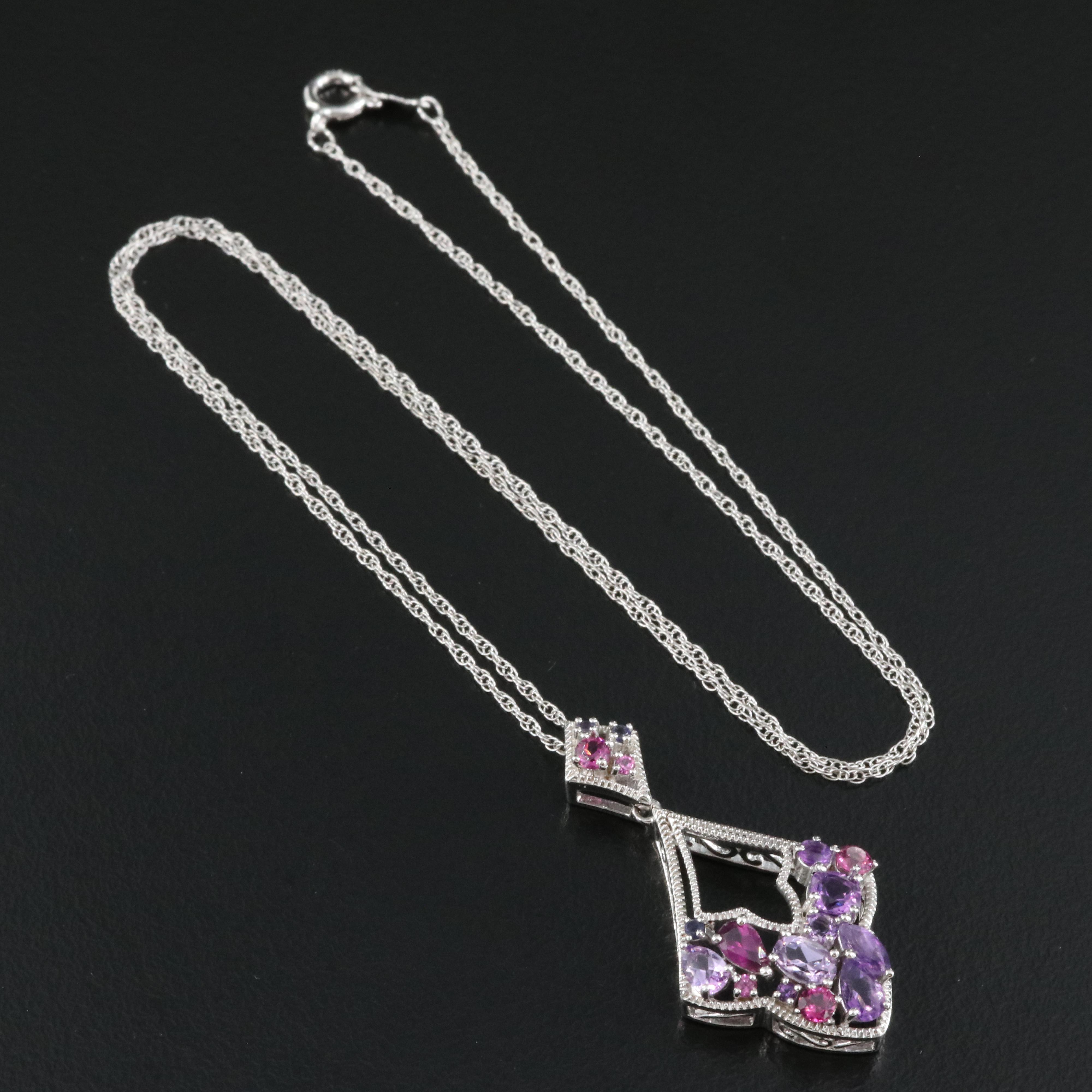 Sterling Amethyst, Garnet and Iolite Pendant Necklace