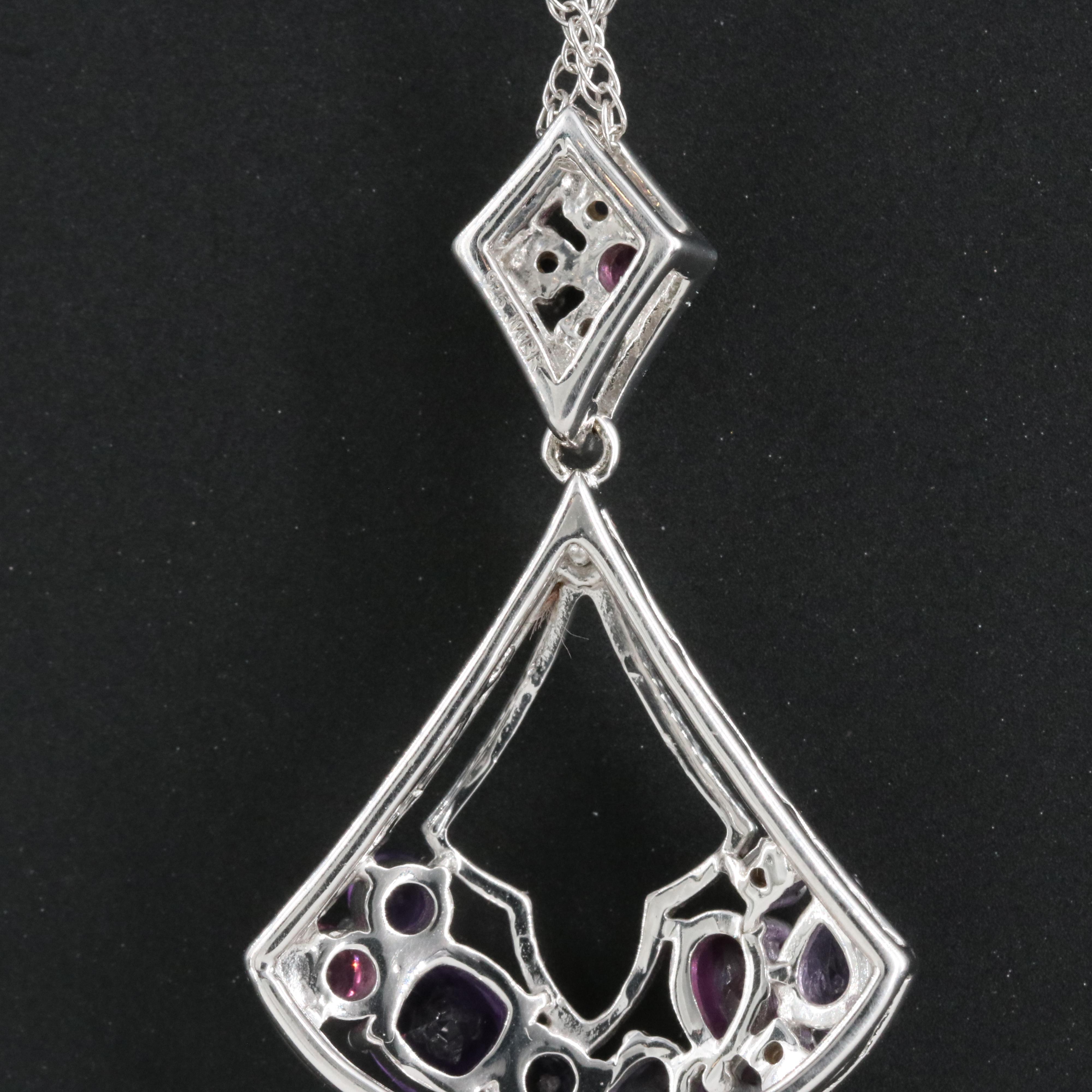 Sterling Amethyst, Garnet and Iolite Pendant Necklace