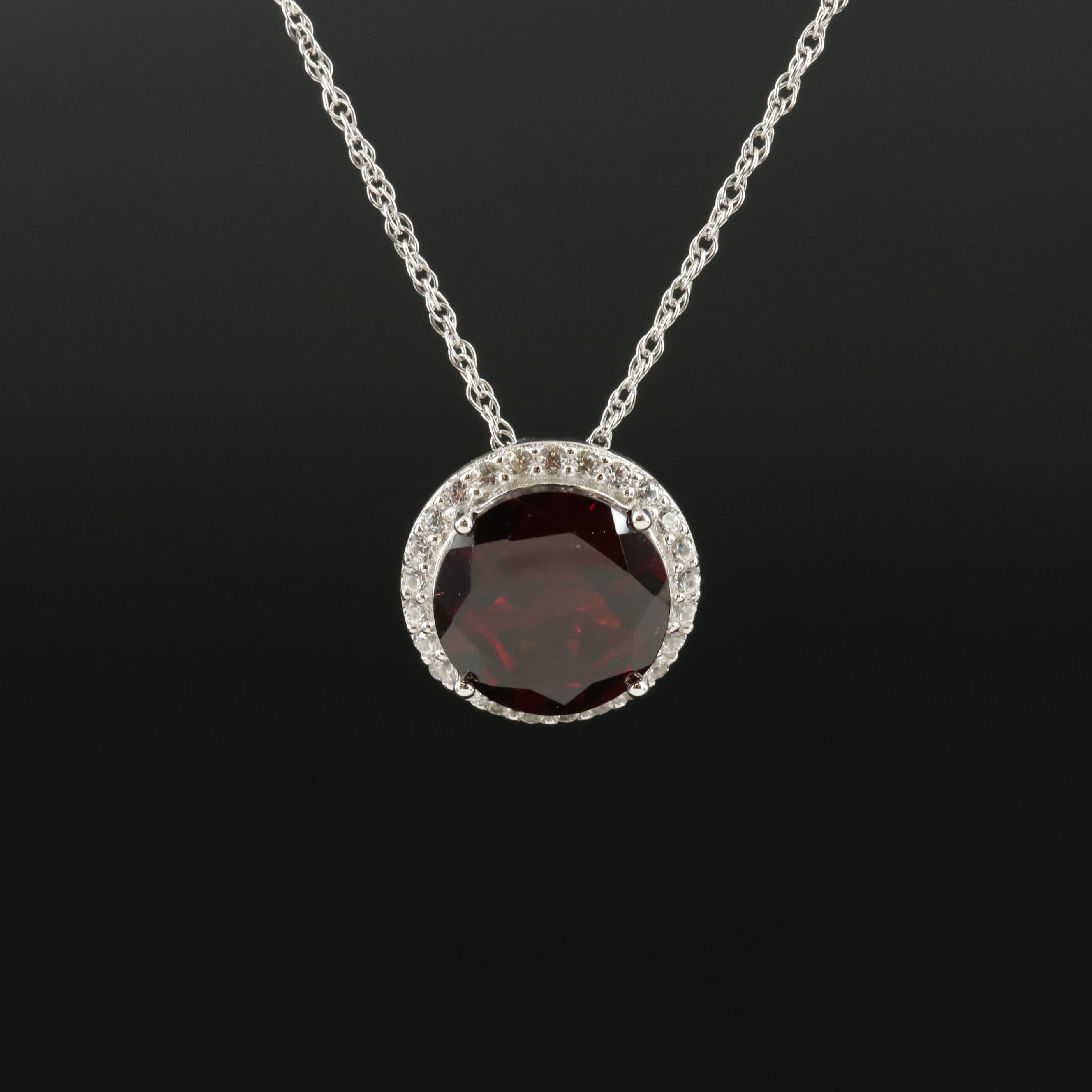 Sterling Garnet and Sapphire Pendant Necklace