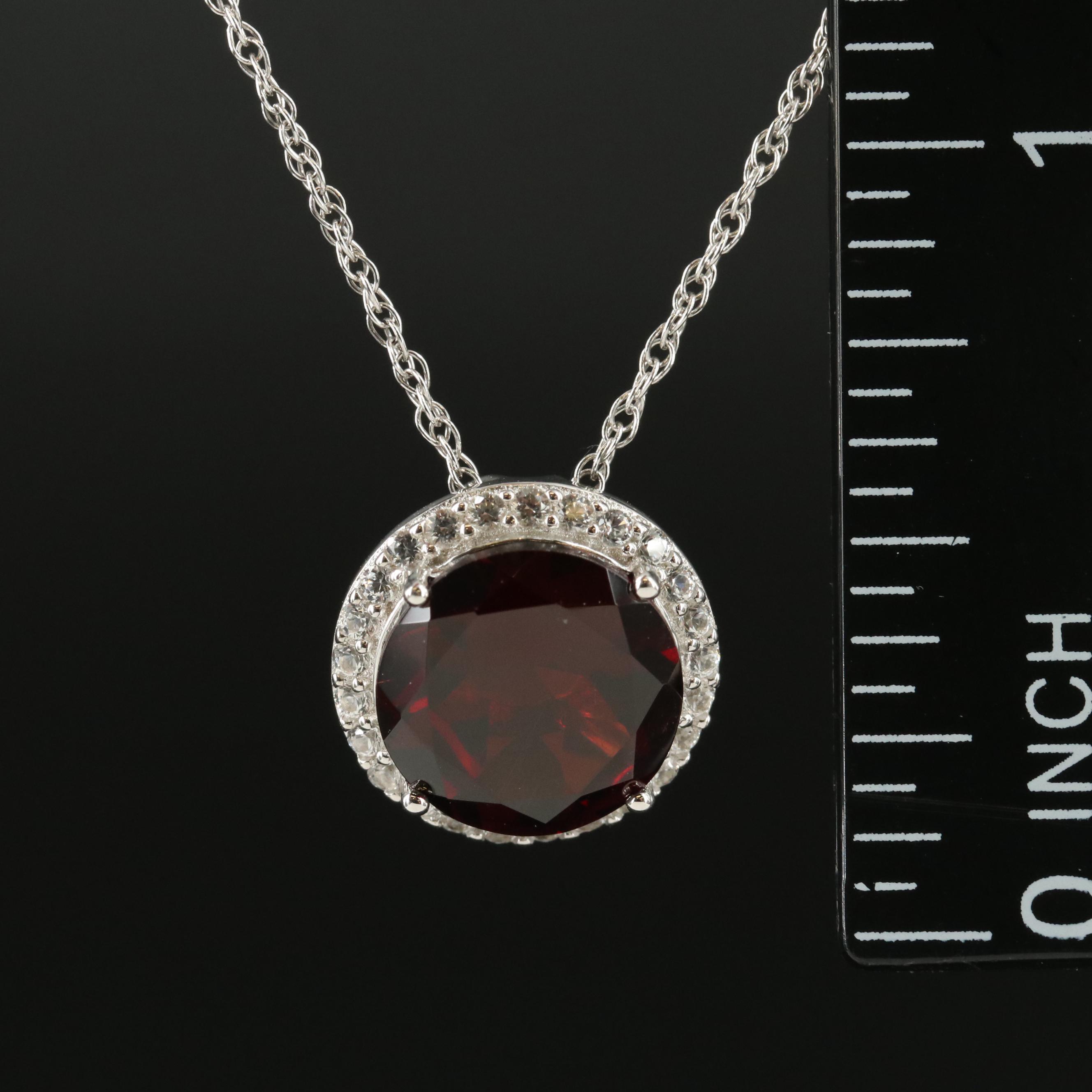 Sterling Garnet and Sapphire Pendant Necklace