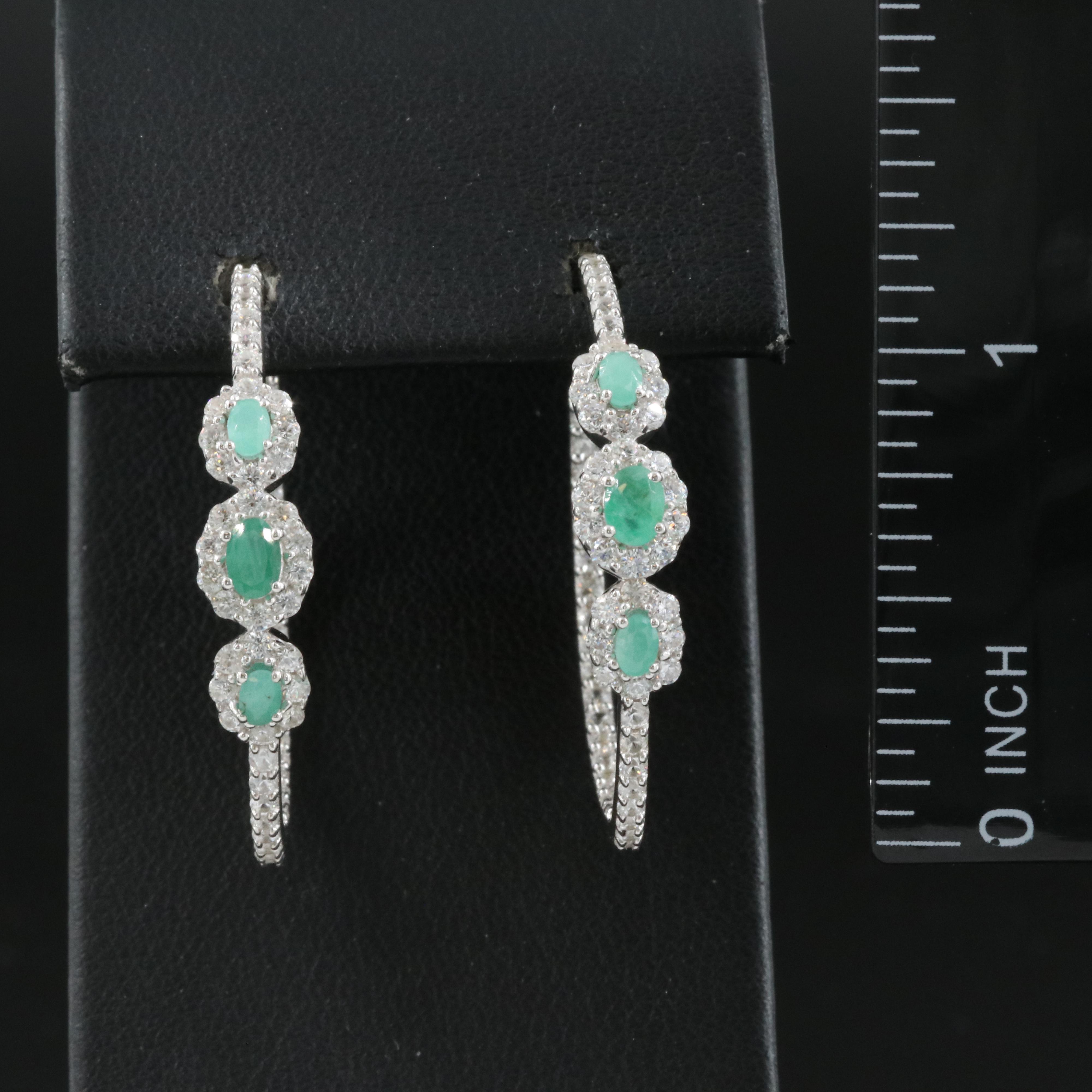 Sterling Emerald, Cubic Zirconia and Zircon Inside Out Hoop Earrings