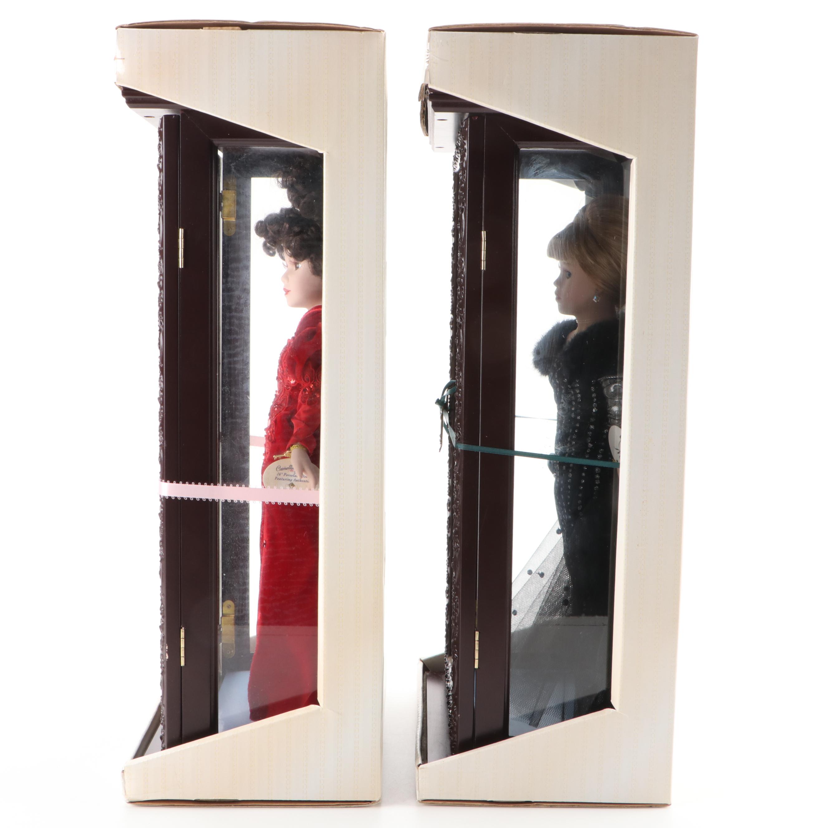 BK Collectibles Camellia Garden Collection Porcelain Dolls with Display Cases