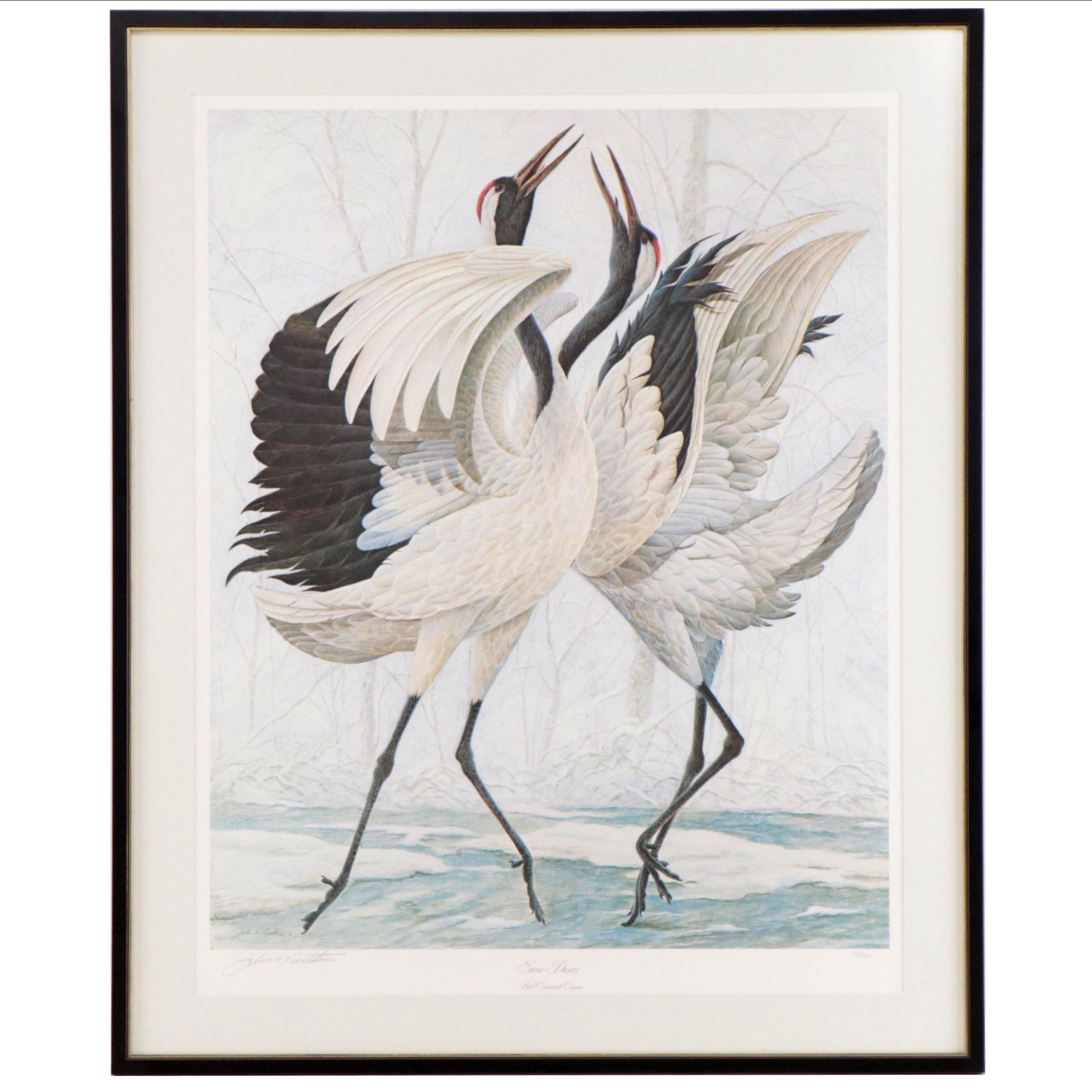 John A. Ruthven Offset Lithograph "Snow Dance: Red-Crowned Cranes"