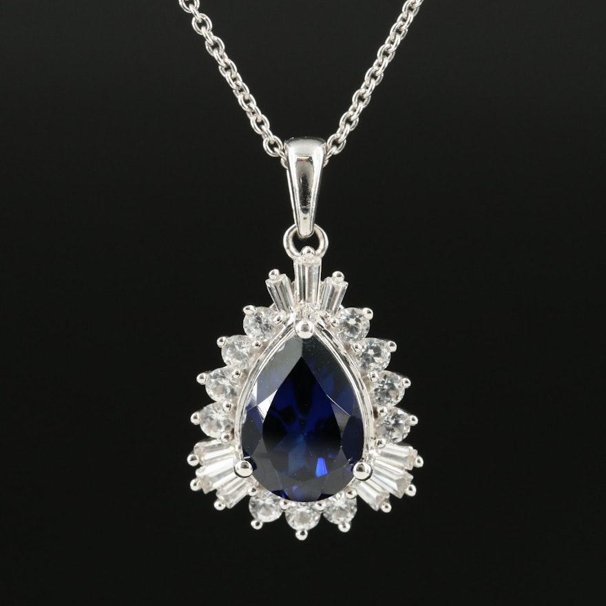 Sterling Sapphire and White Sapphire Pendant Necklace