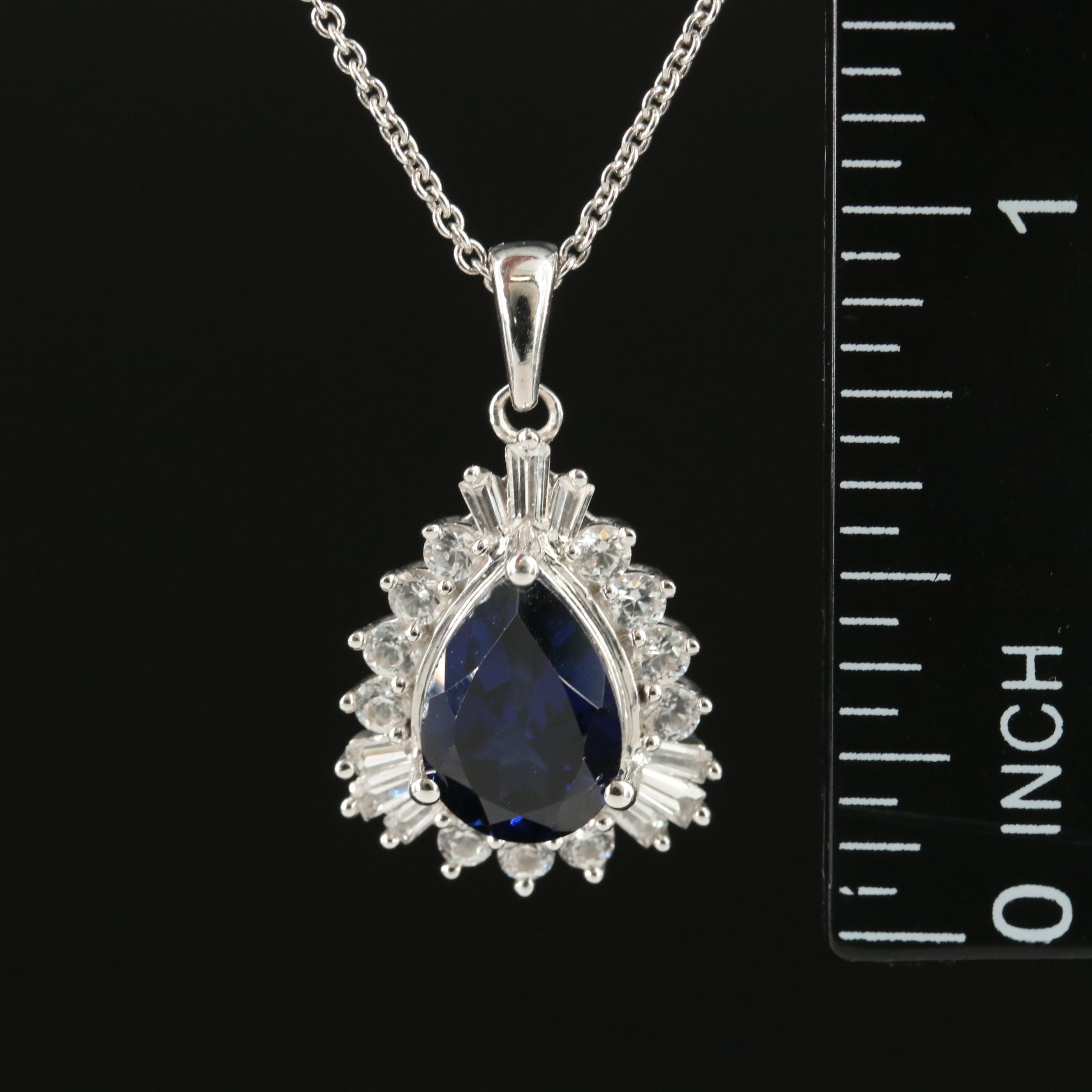 Sterling Sapphire and White Sapphire Pendant Necklace