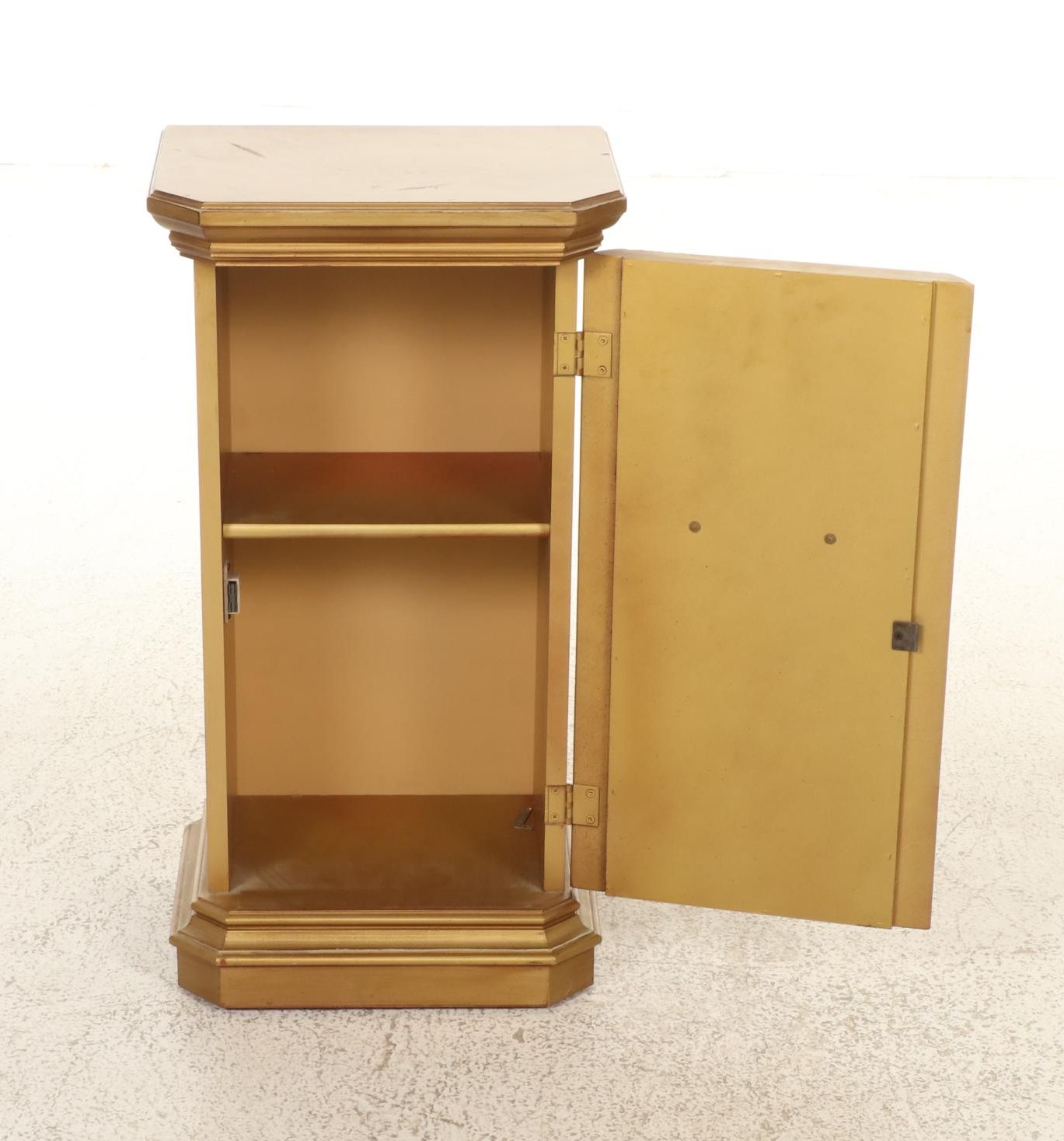 Louis XVI Style Side Chair with Painted Cabinet and Wooden End Tables