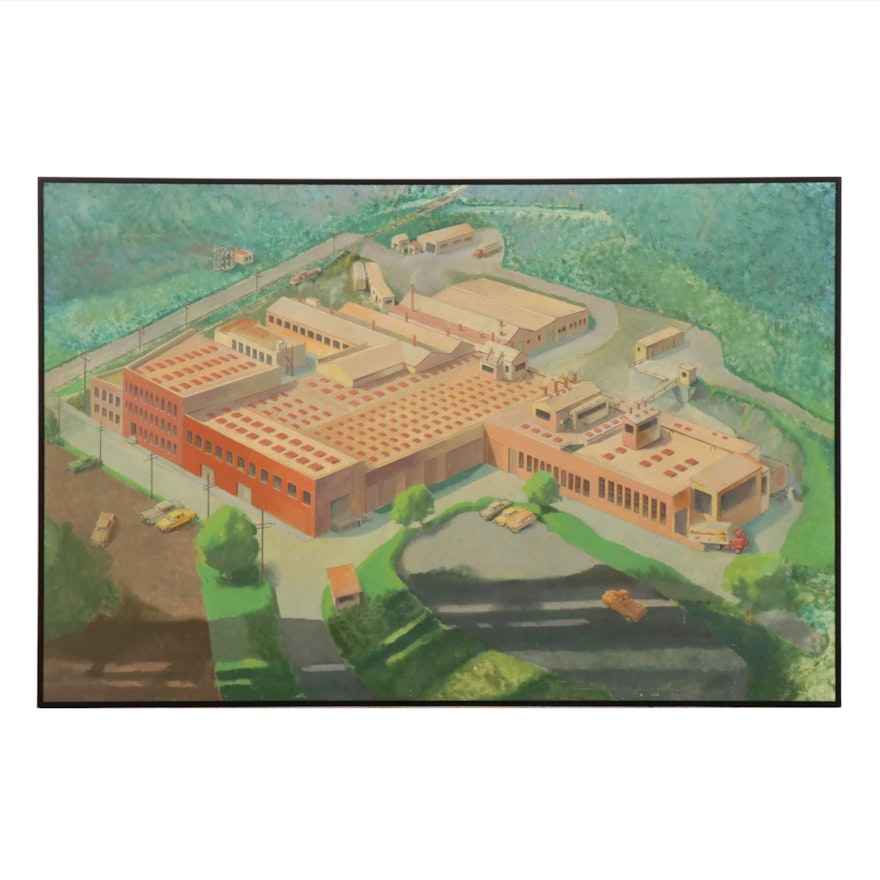 Large-Scale Oil Painting of Nationaline Warehouse, Circa 1970