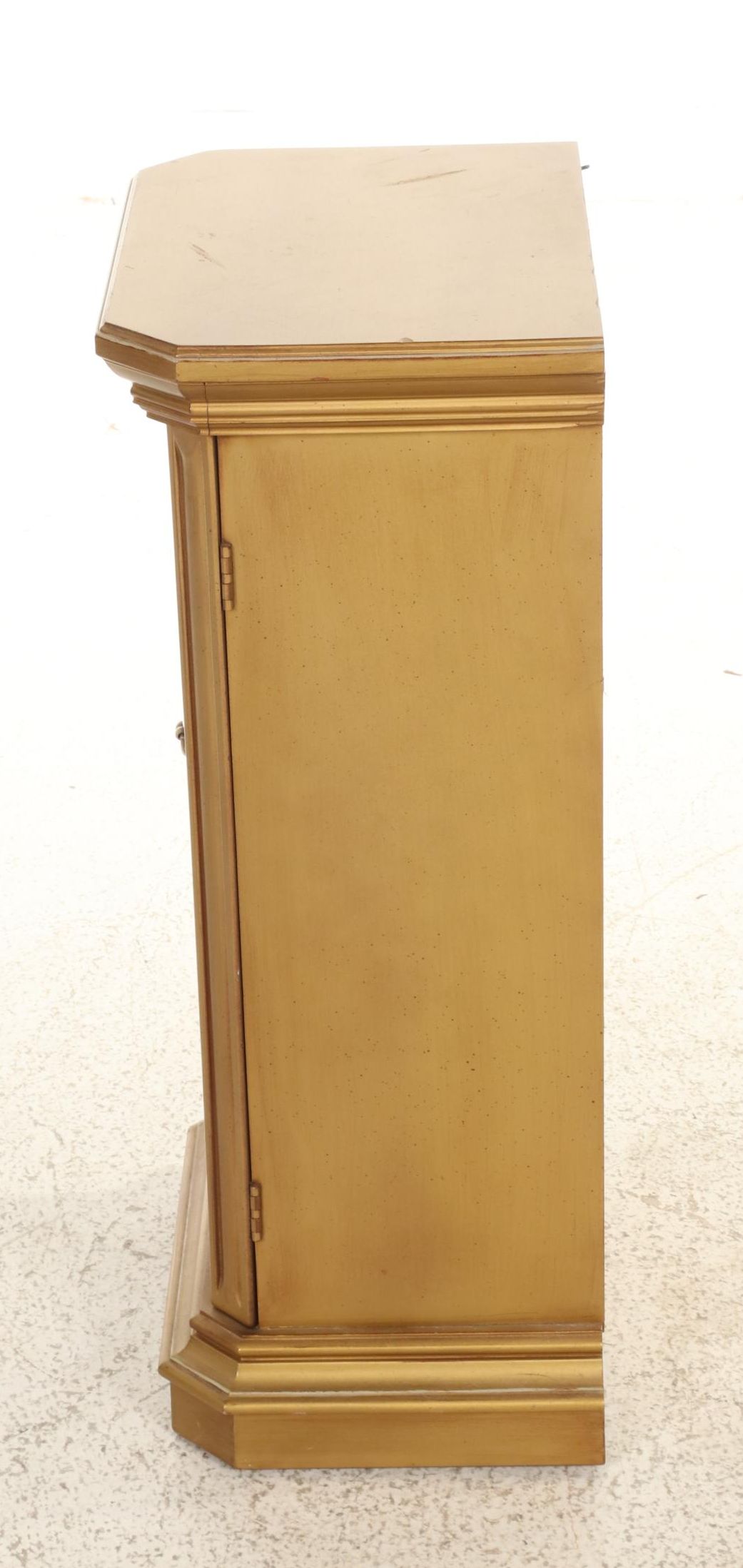 Louis XVI Style Side Chair with Painted Cabinet and Wooden End Tables