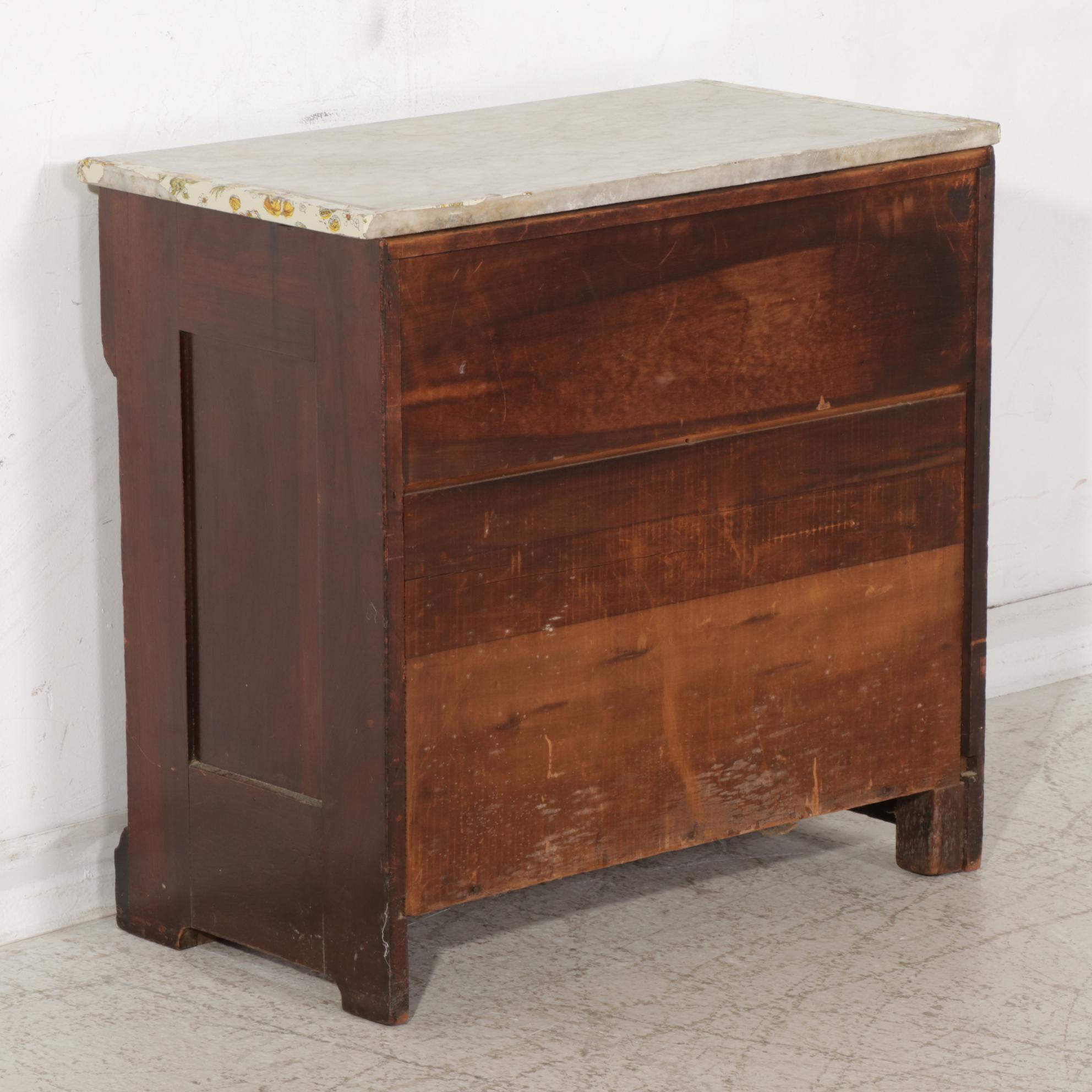 Late Victorian Walnut-Finish Marble Top Washstand with Later Wall Mirror