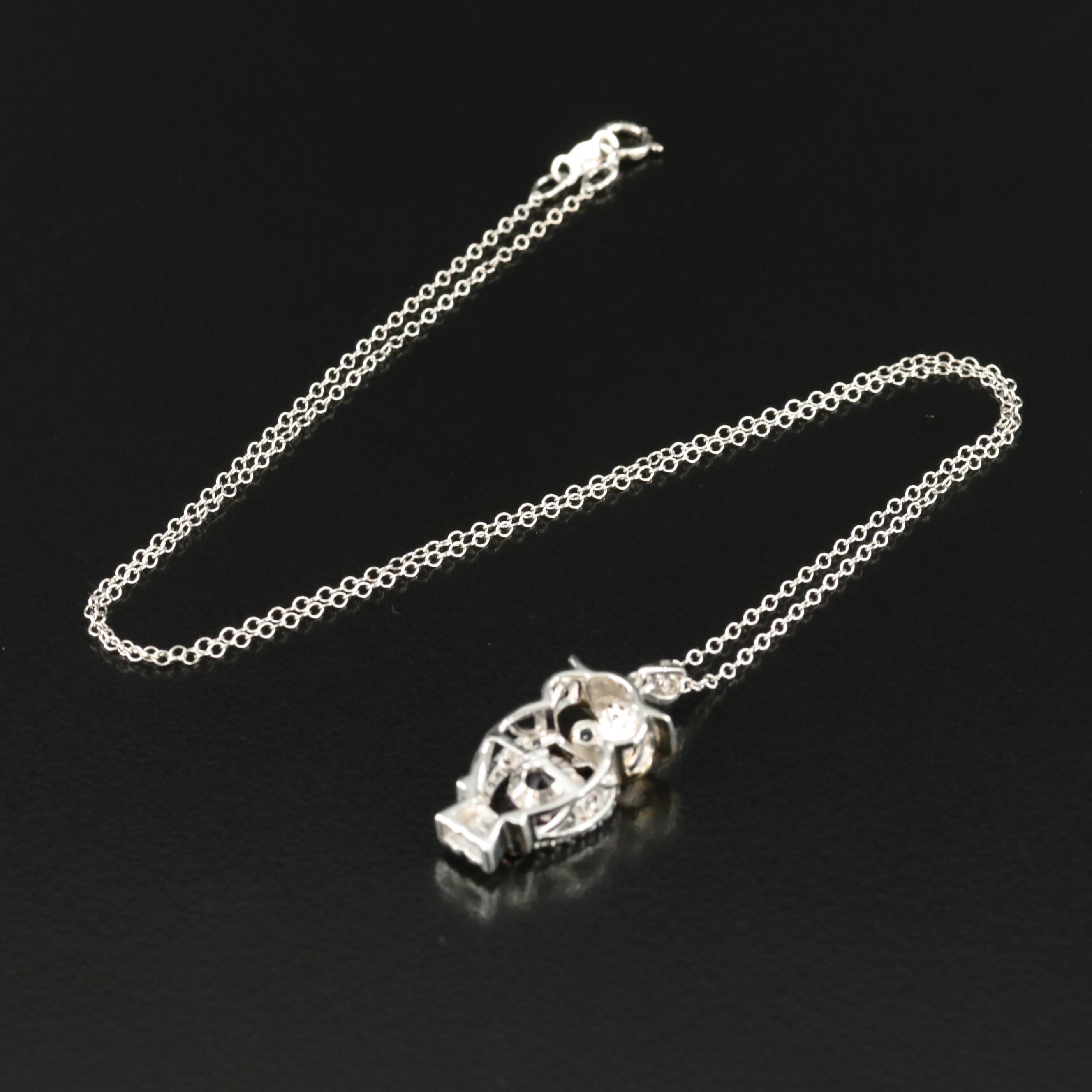 Sterling Amethyst, White Sapphire and Sky Blue Topaz Owl Shimmer Necklace