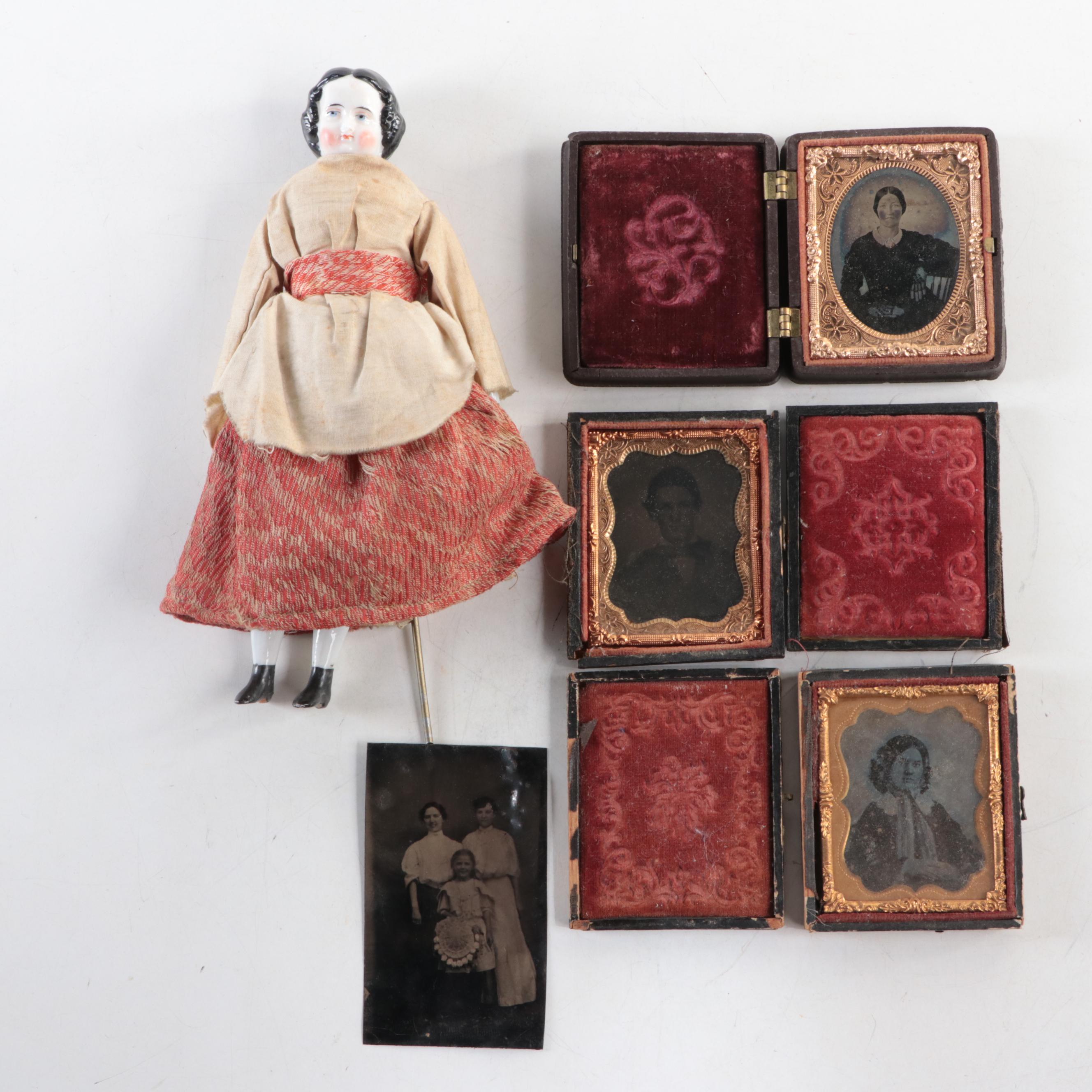 Ambrotype and Tintype Portrait Photographs with Doll, Mid to Late 19th Century