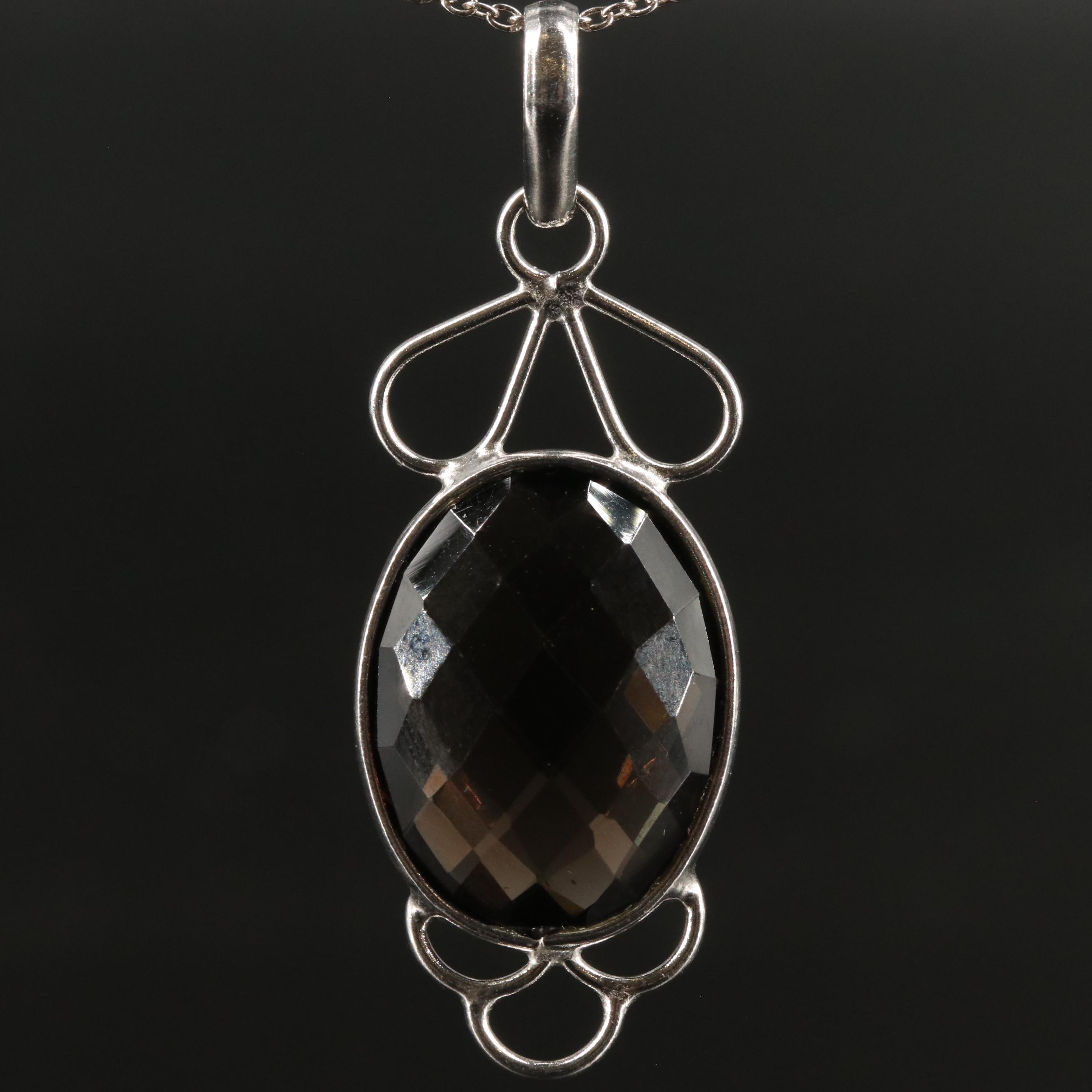 Sterling Smoky Quartz Pendant Necklace