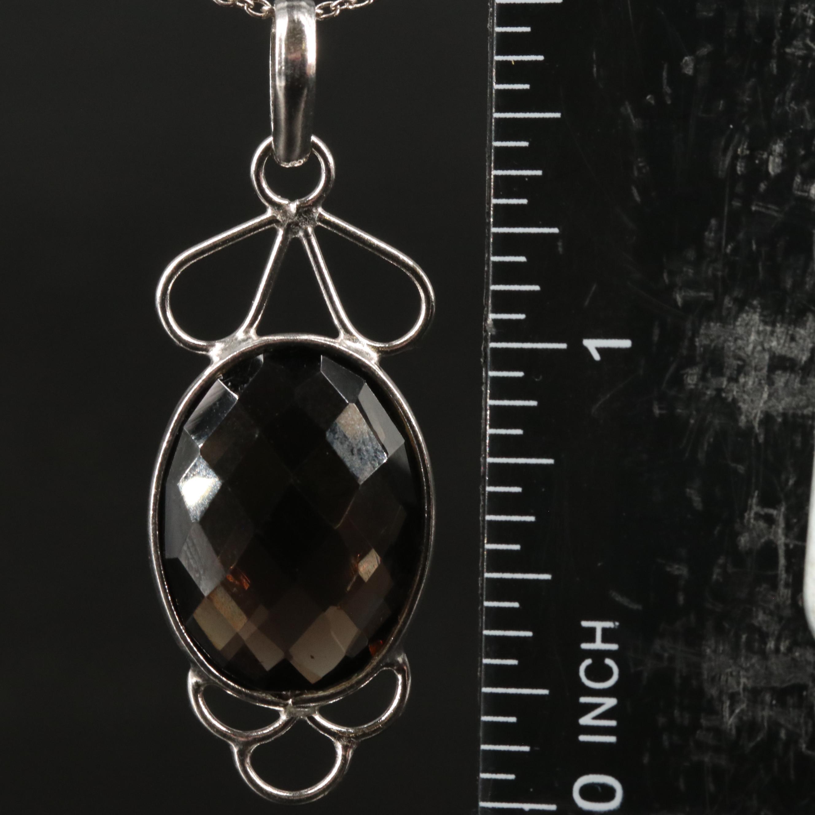 Sterling Smoky Quartz Pendant Necklace