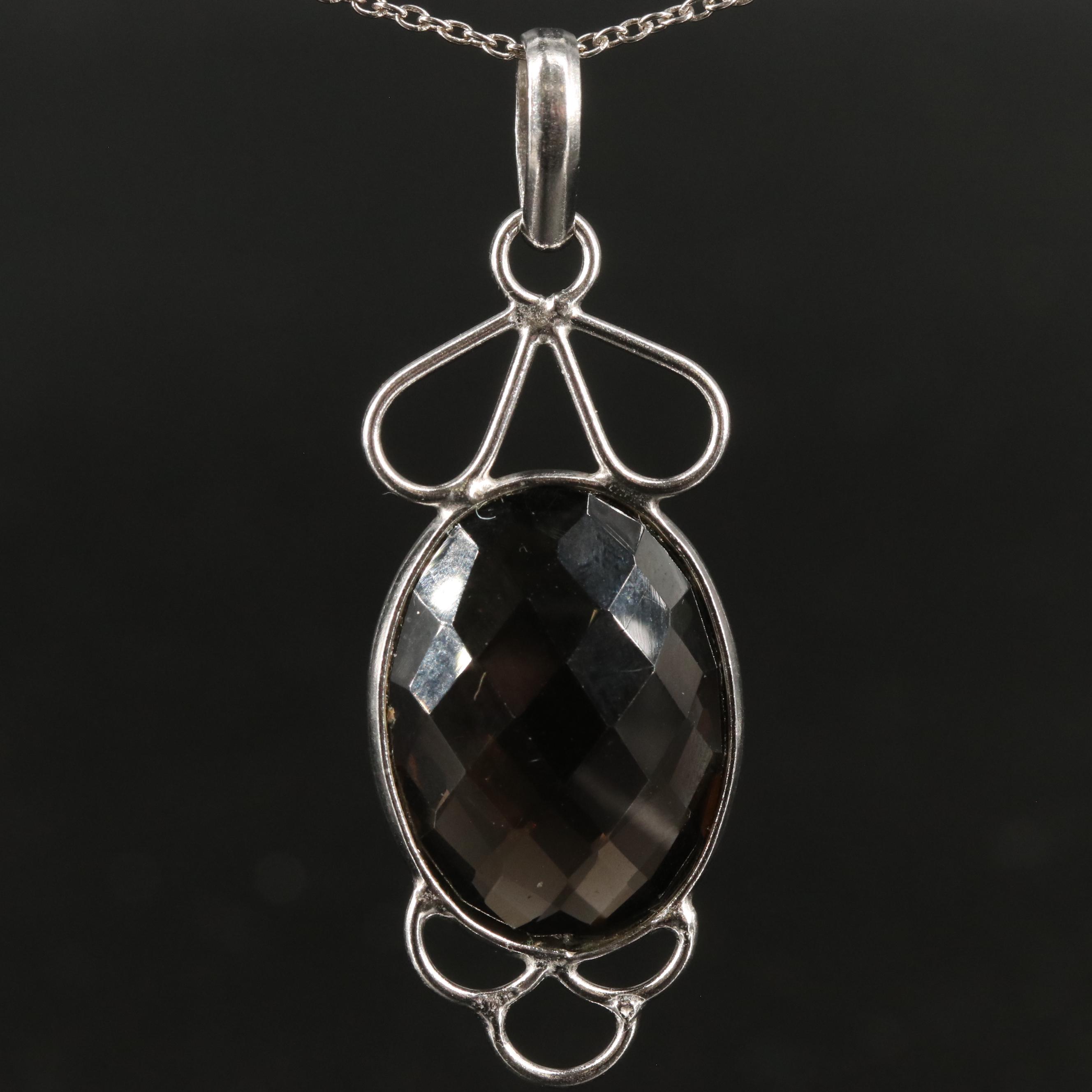 Sterling Smoky Quartz Pendant Necklace