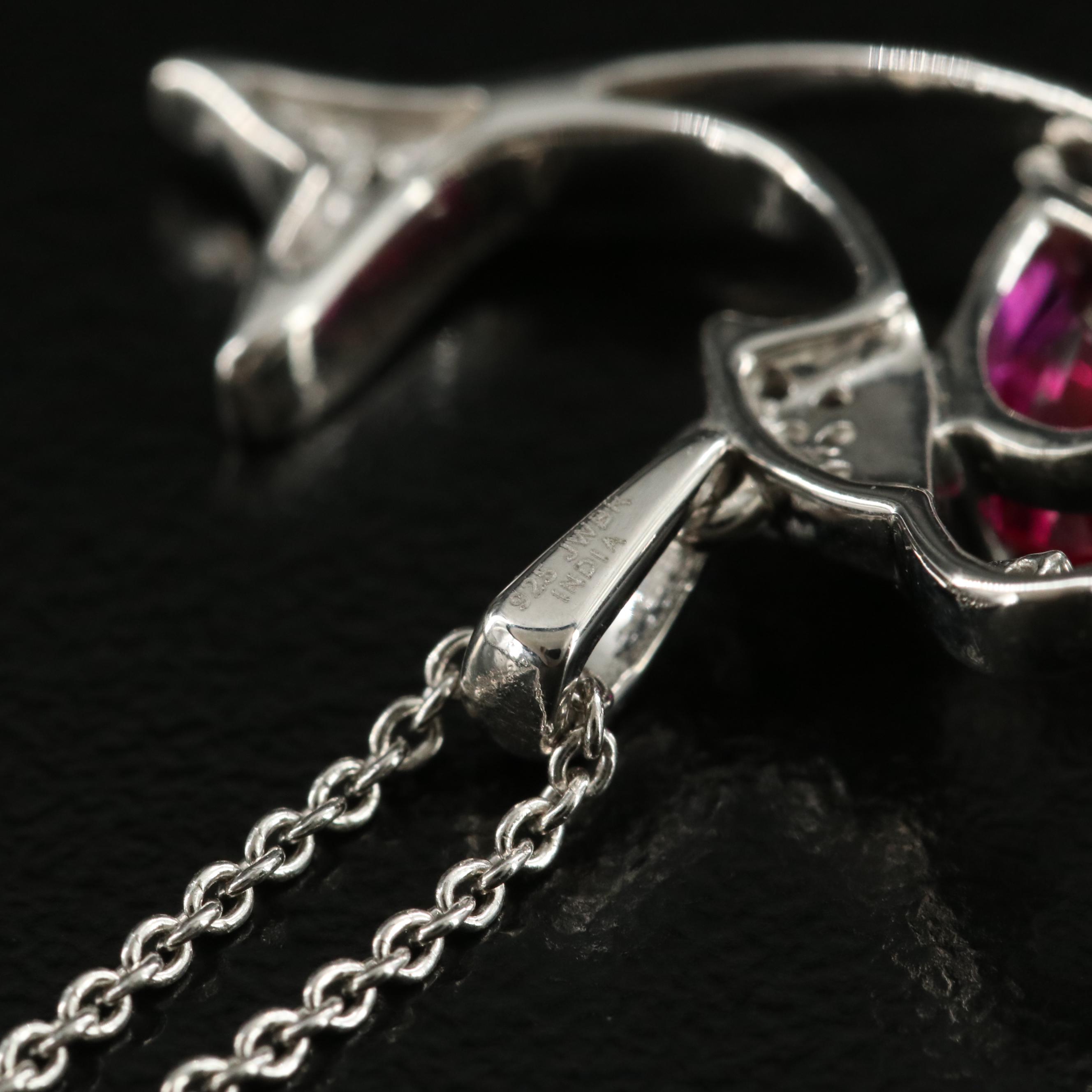 Sterling Ruby and White Sapphire Dolphin Pendant Necklace