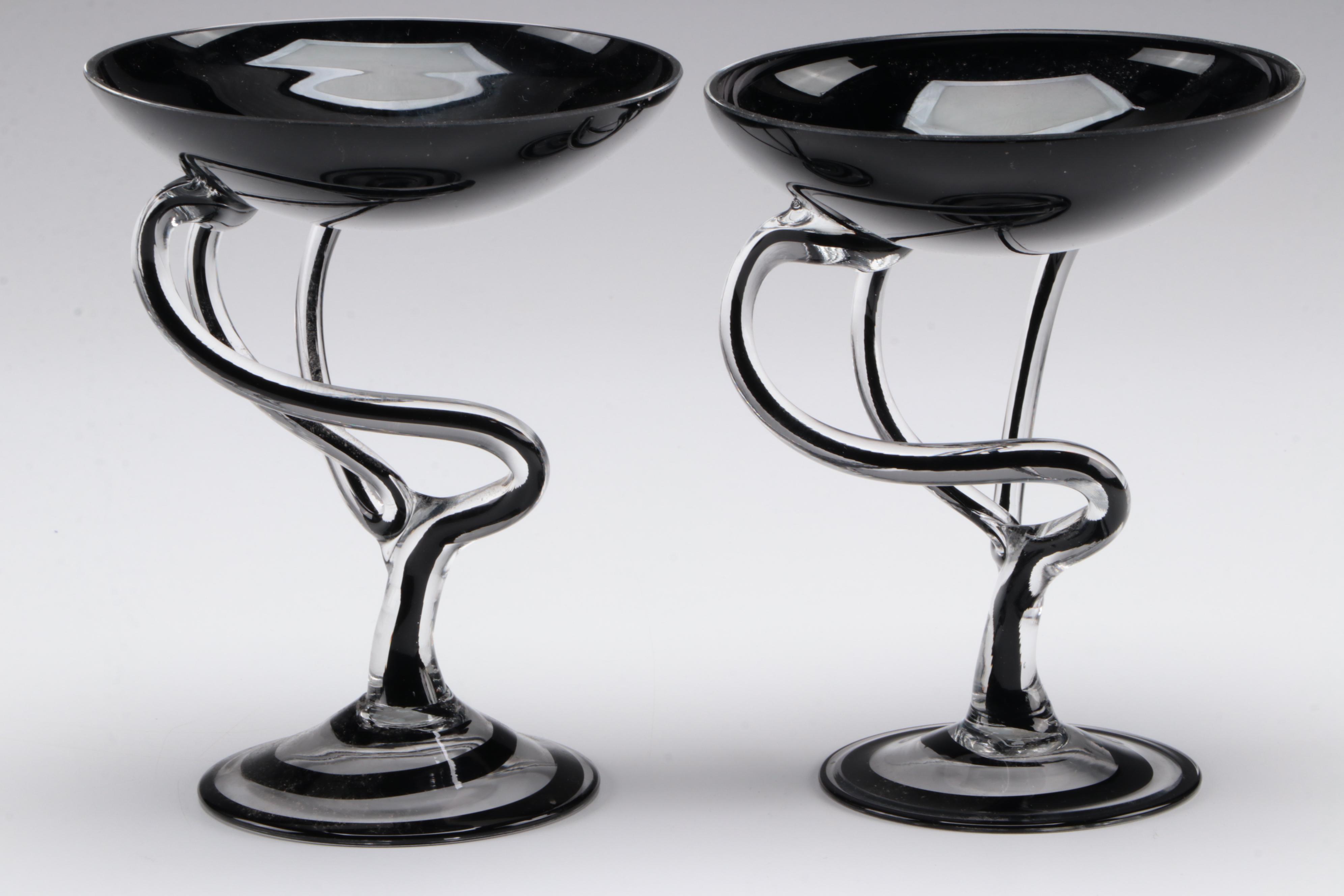 Jozefina Krosno Handmade Blown Jellyfish Themed Art Glass Compotes