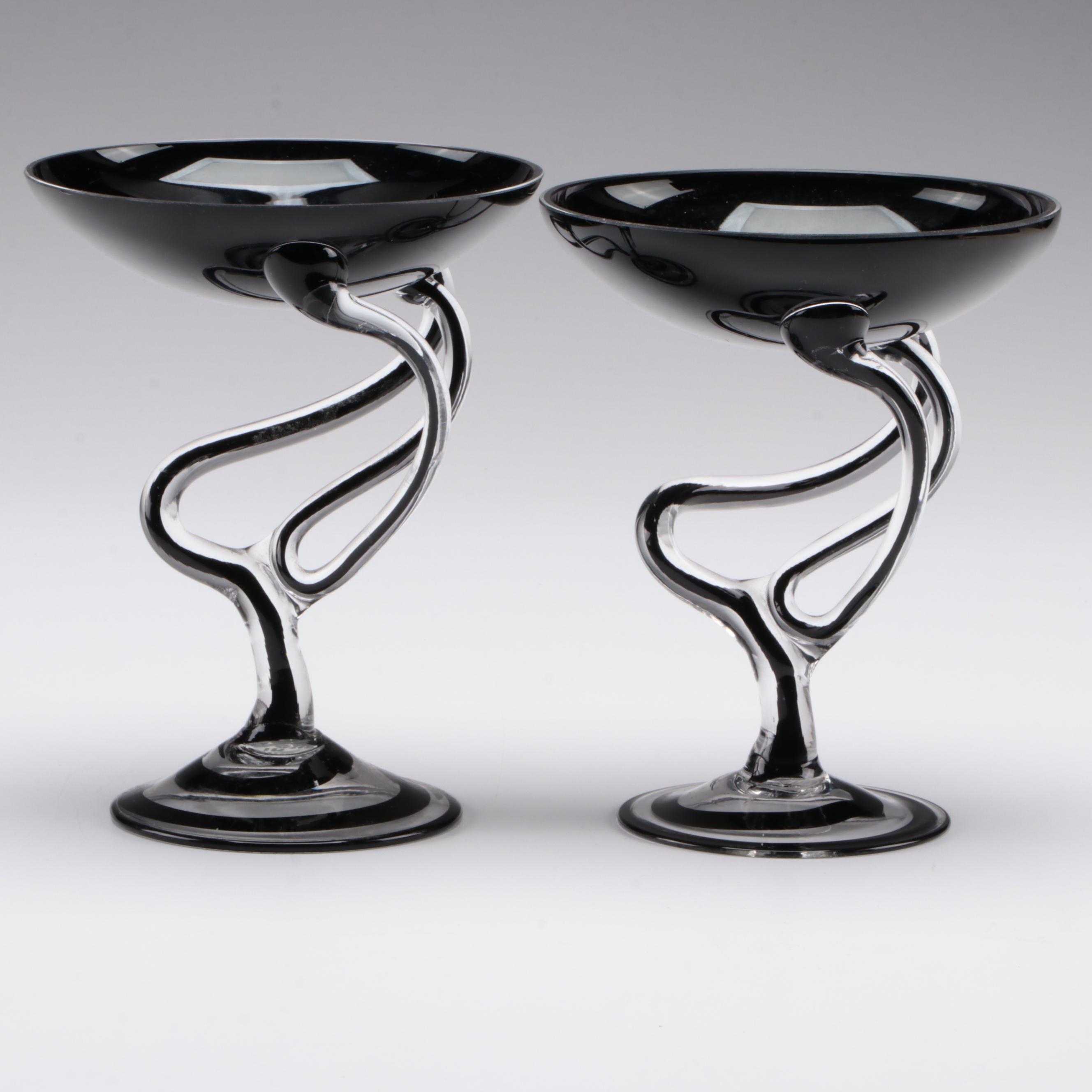 Jozefina Krosno Handmade Blown Jellyfish Themed Art Glass Compotes