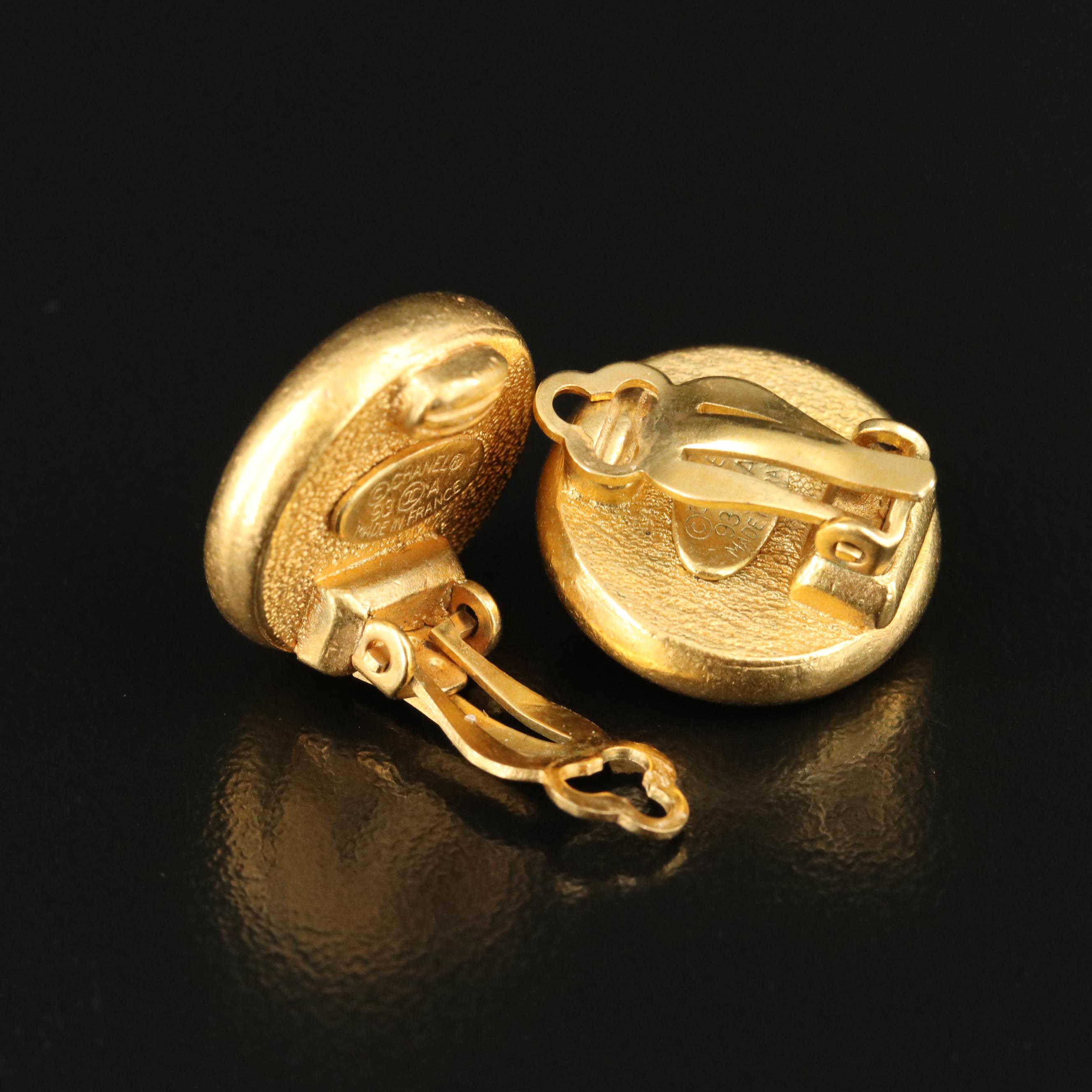 Chanel Paris Faux Pearl Button Earrings