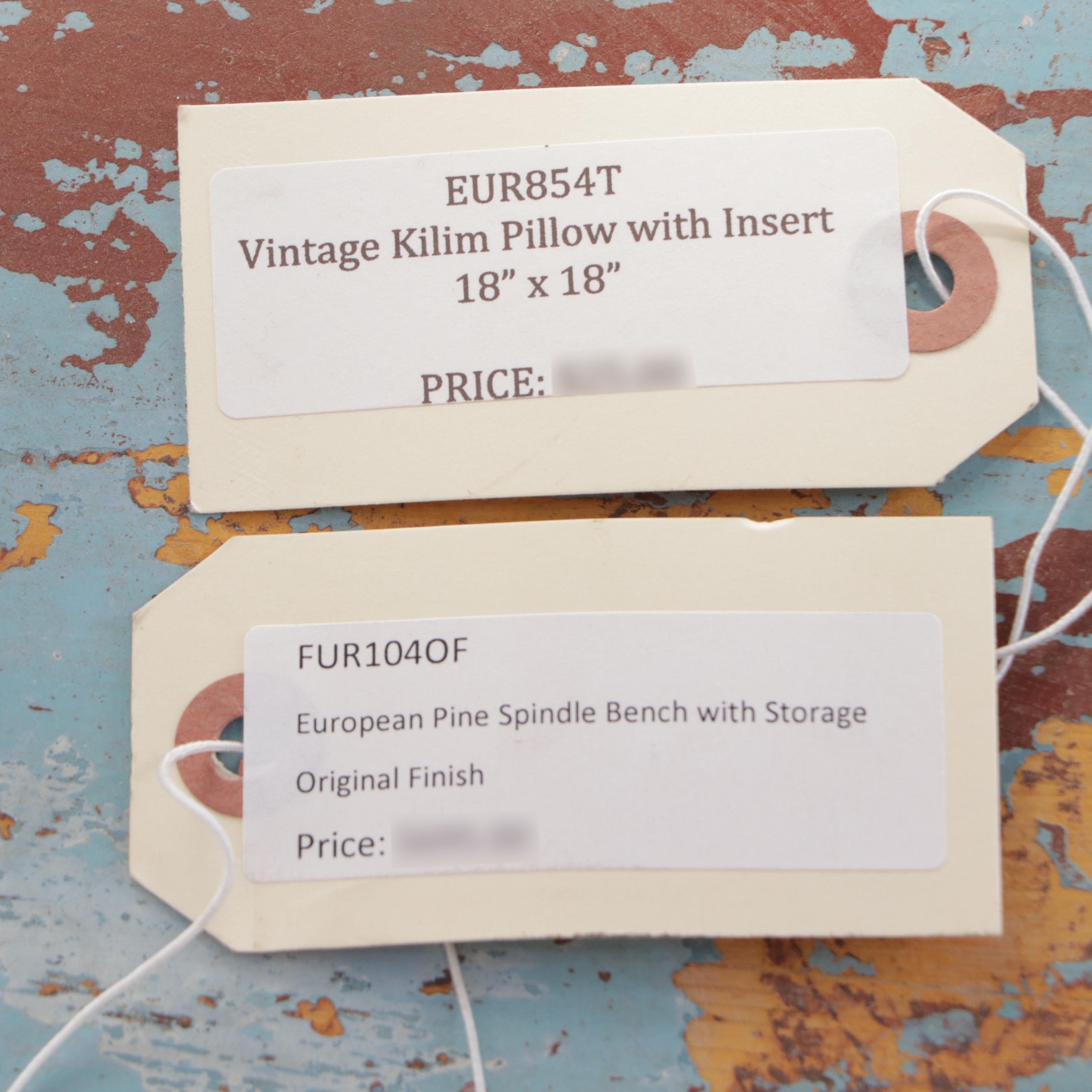 Austrian Painted Pine Settle Bench with Kilim Pillow