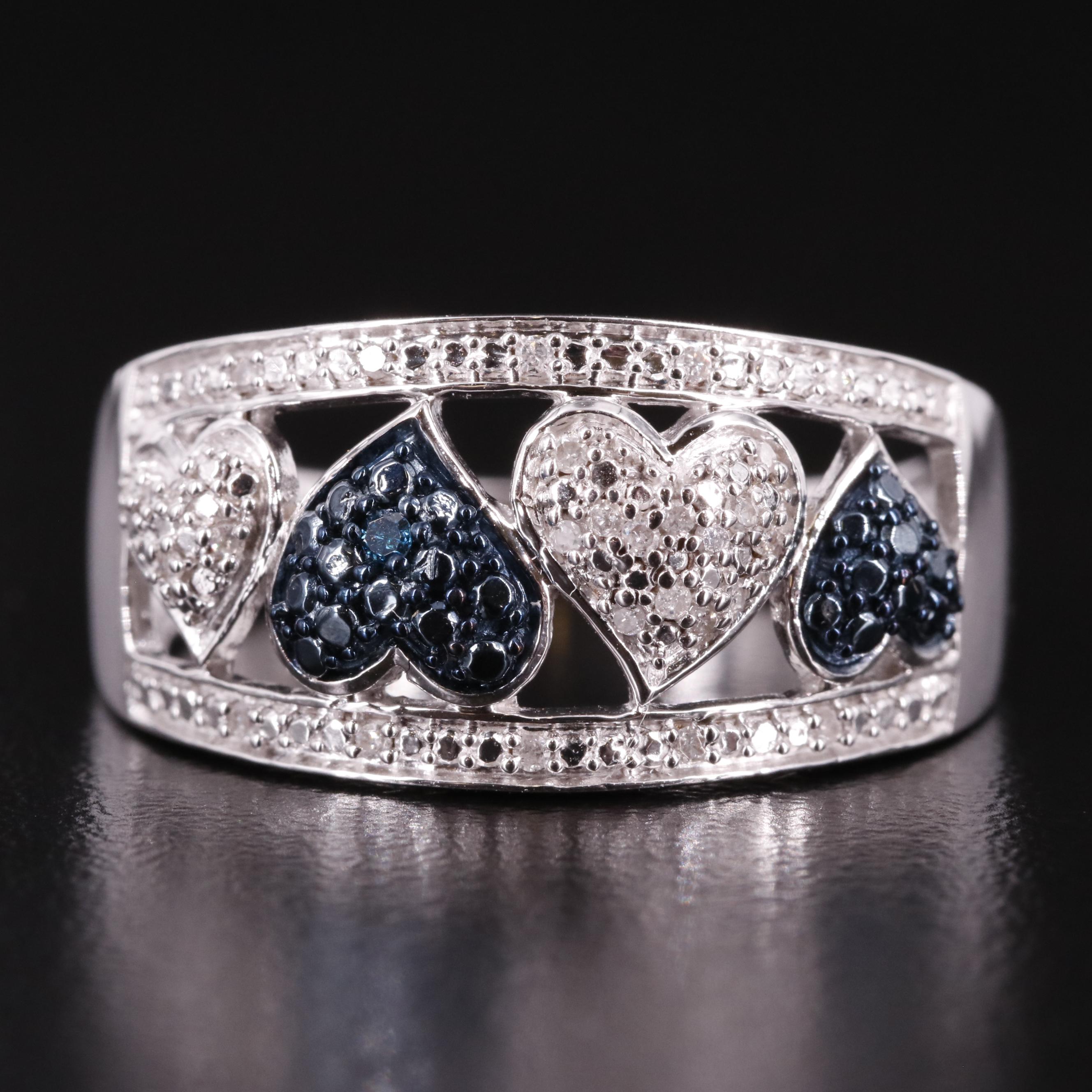 Sterling Diamond Ring Featuring Hearts