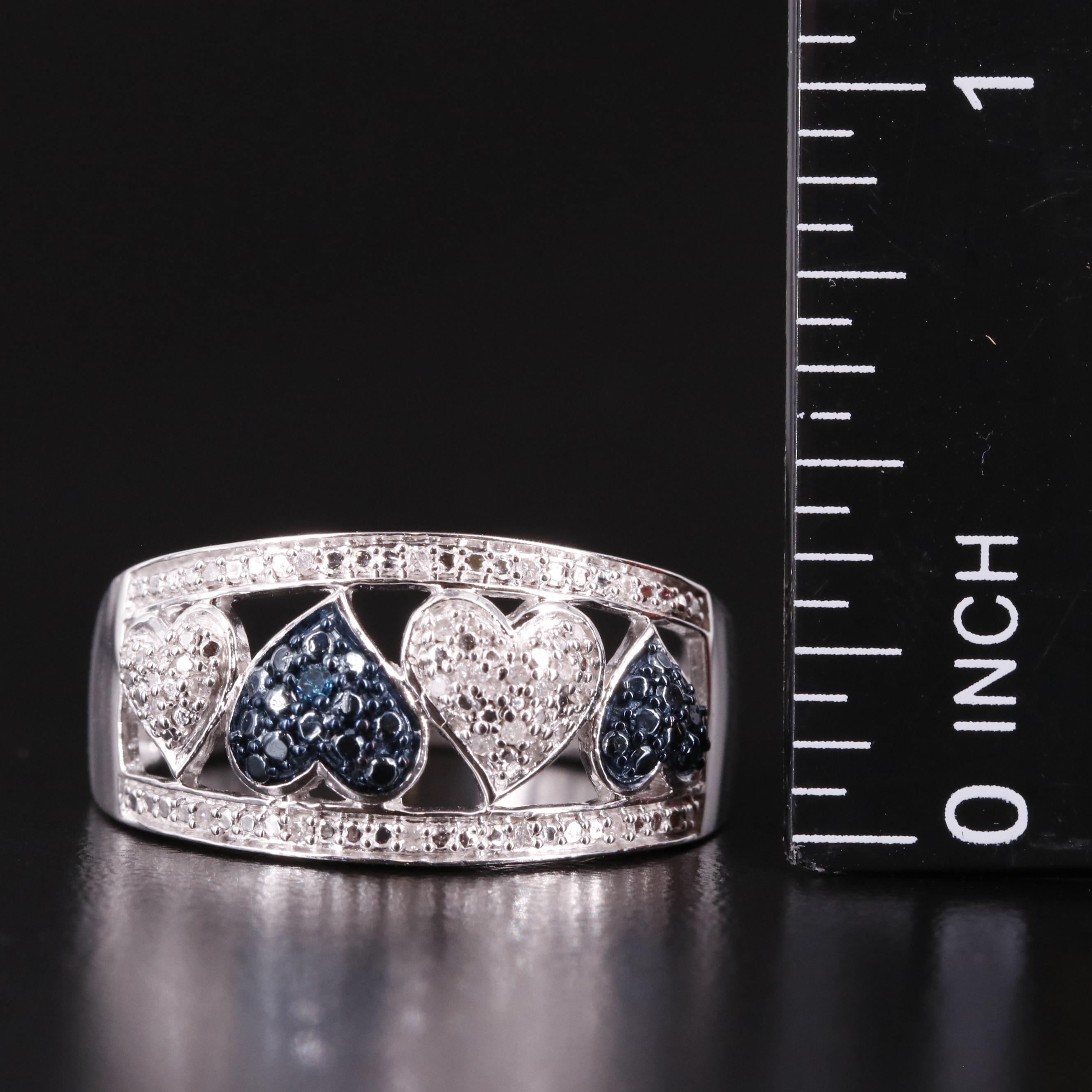 Sterling Diamond Ring Featuring Hearts