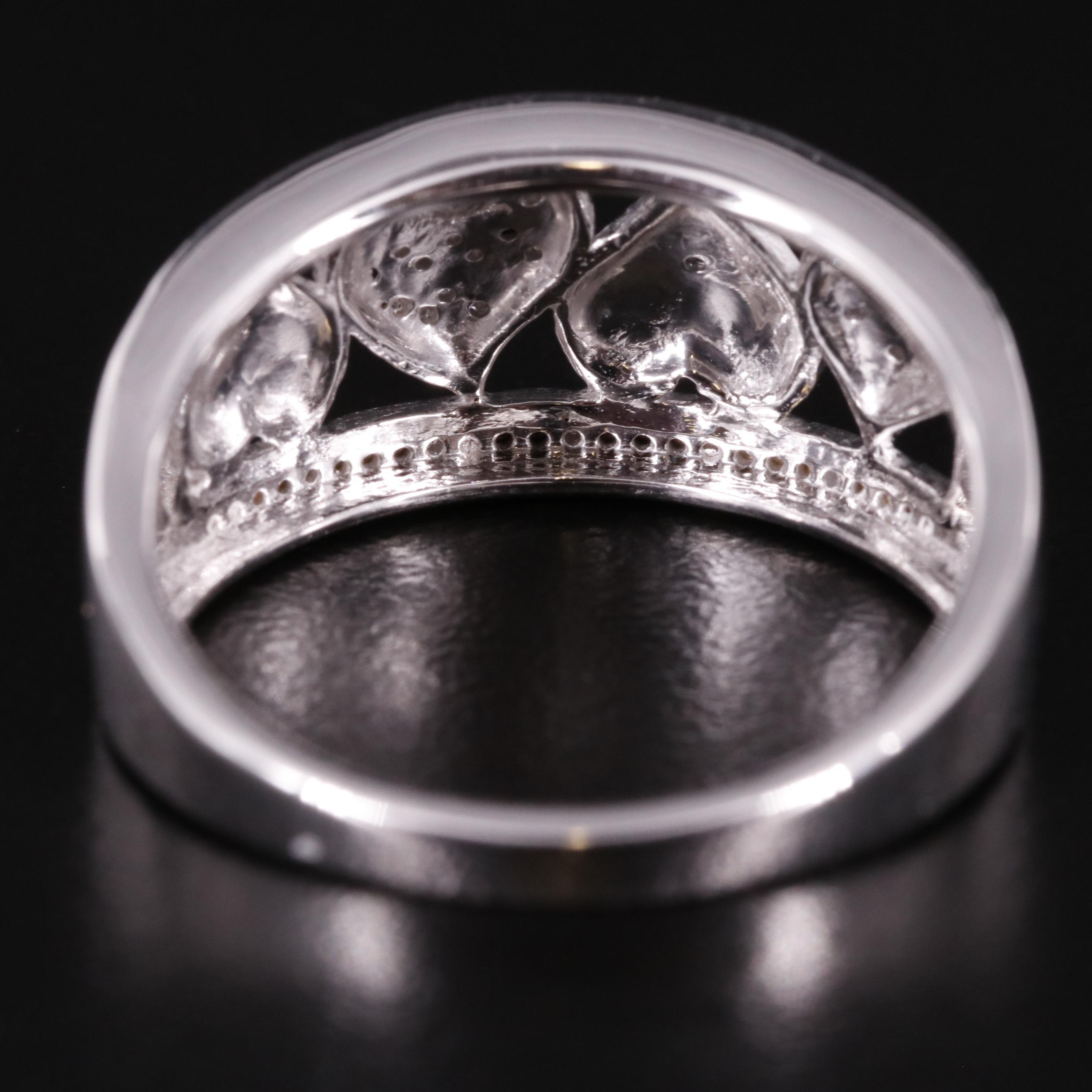 Sterling Diamond Ring Featuring Hearts