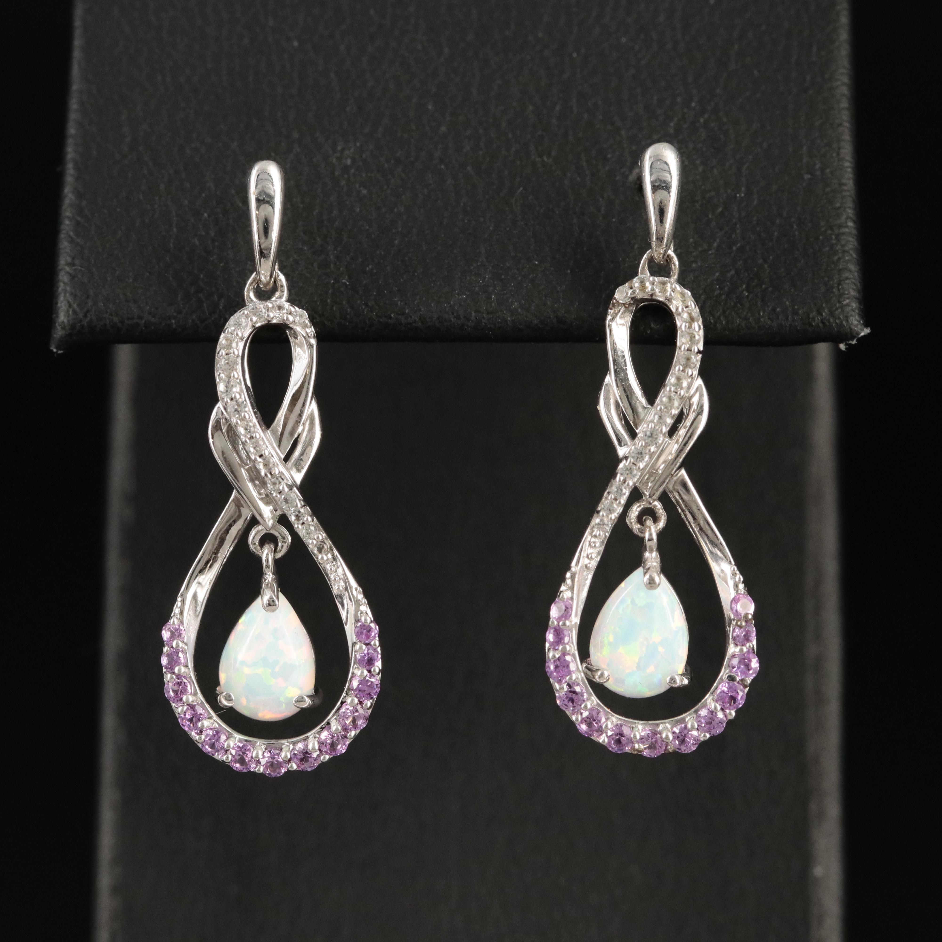 Sterling Opal and Sapphire Earrings