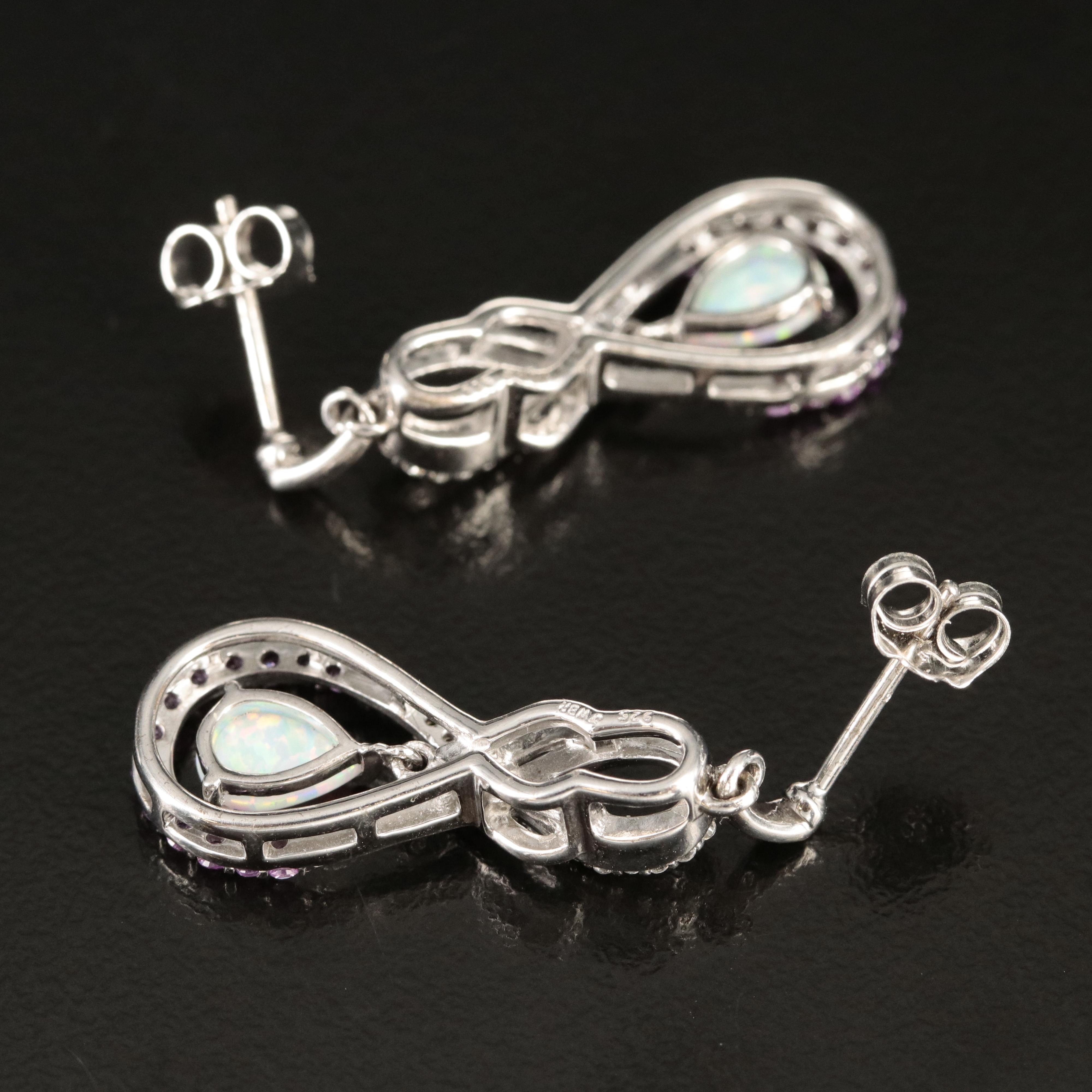 Sterling Opal and Sapphire Earrings