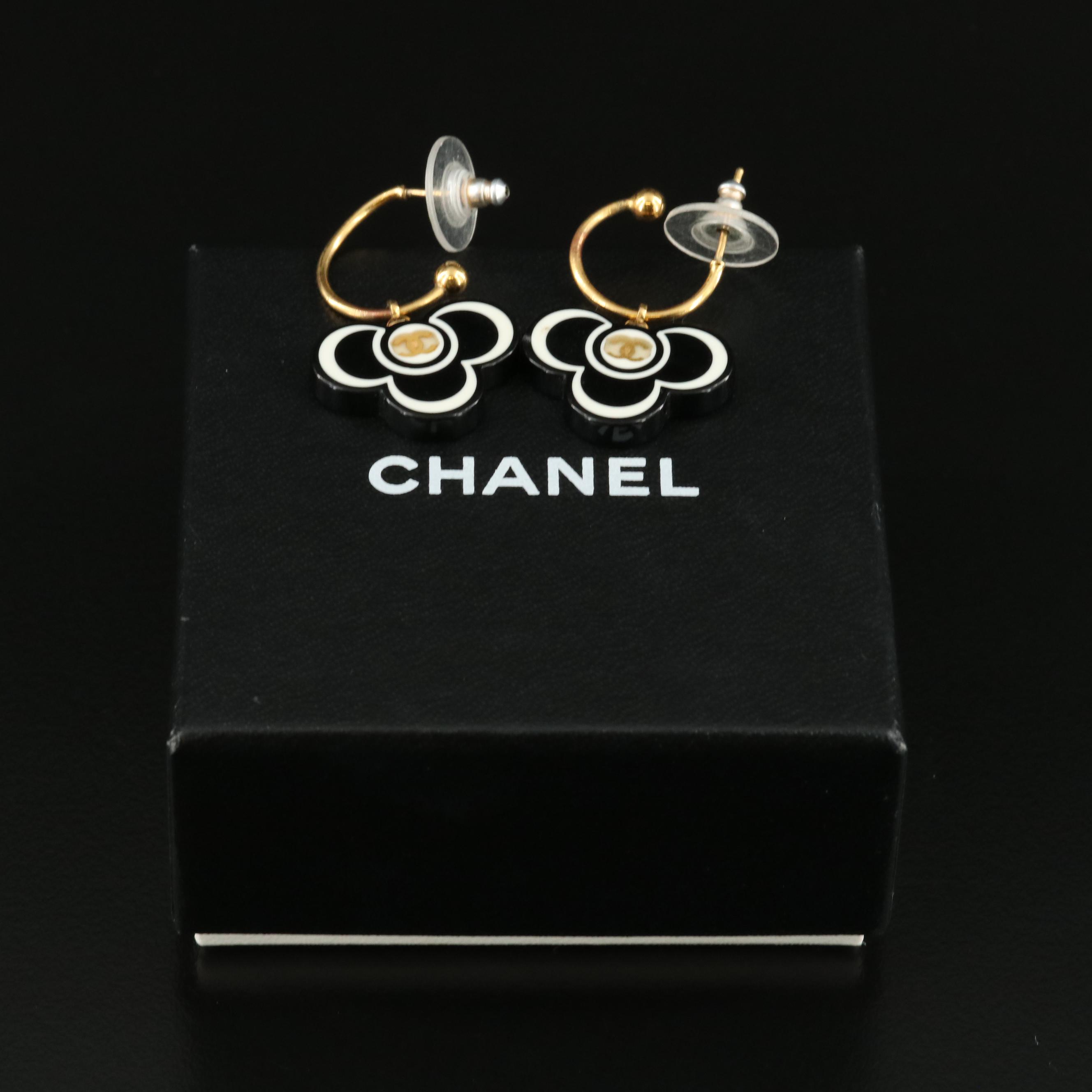 Chanel Acrylic Flower Logo Earrings