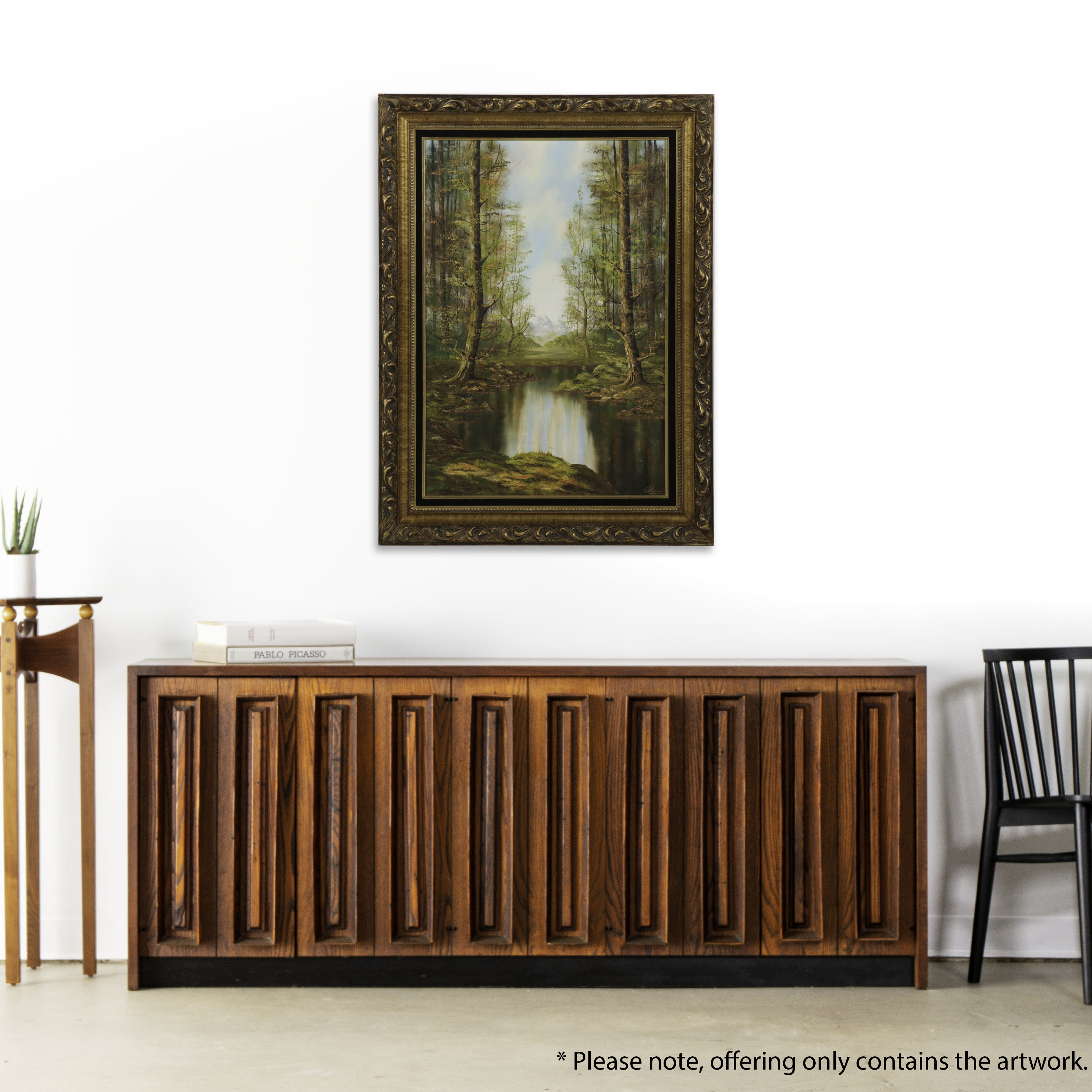 C. A. Pliego Forest Pond Landscape Oil Painting, Late 20th Century