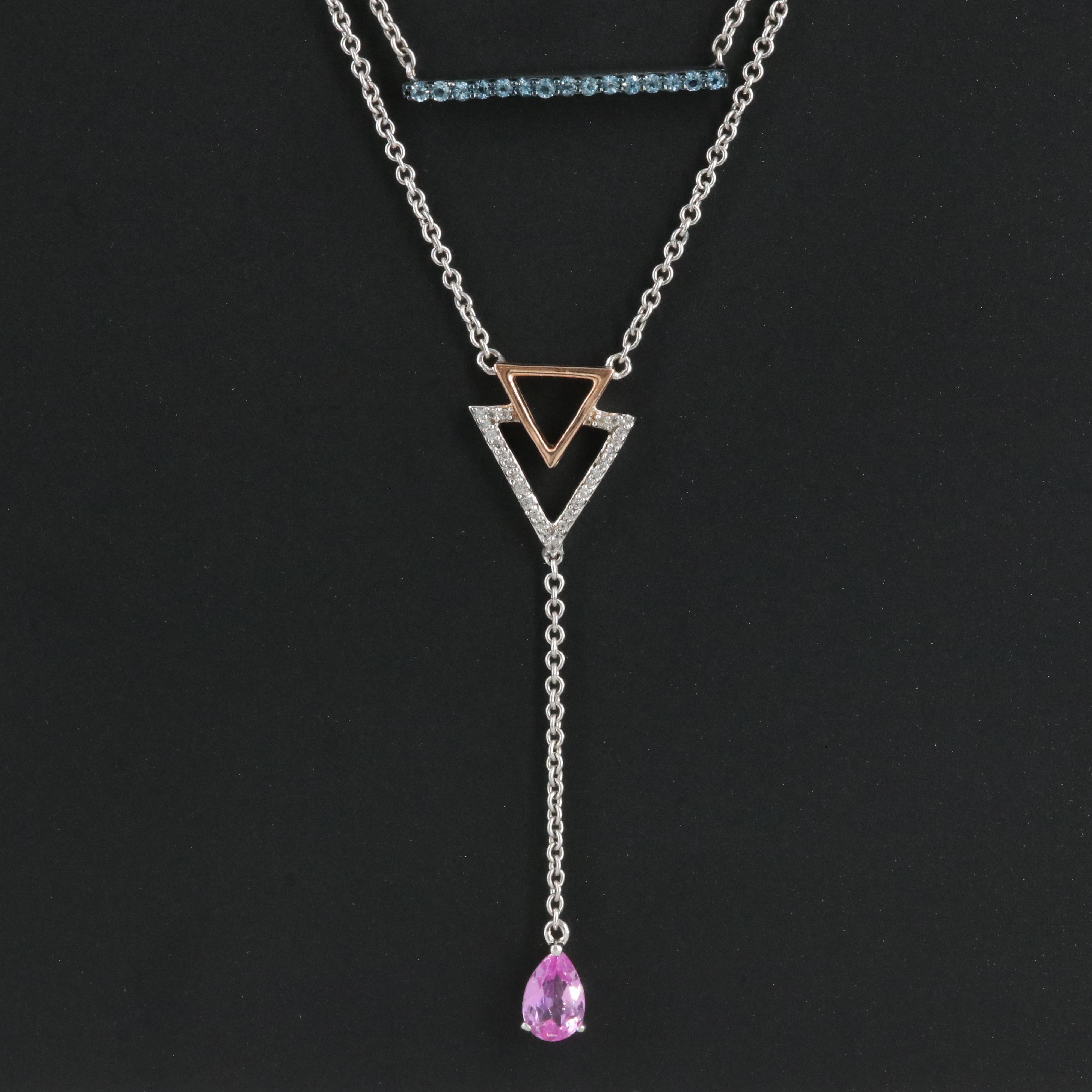 Sterling Sapphire and Topaz Layered Necklace with 10K Rose Gold Accents