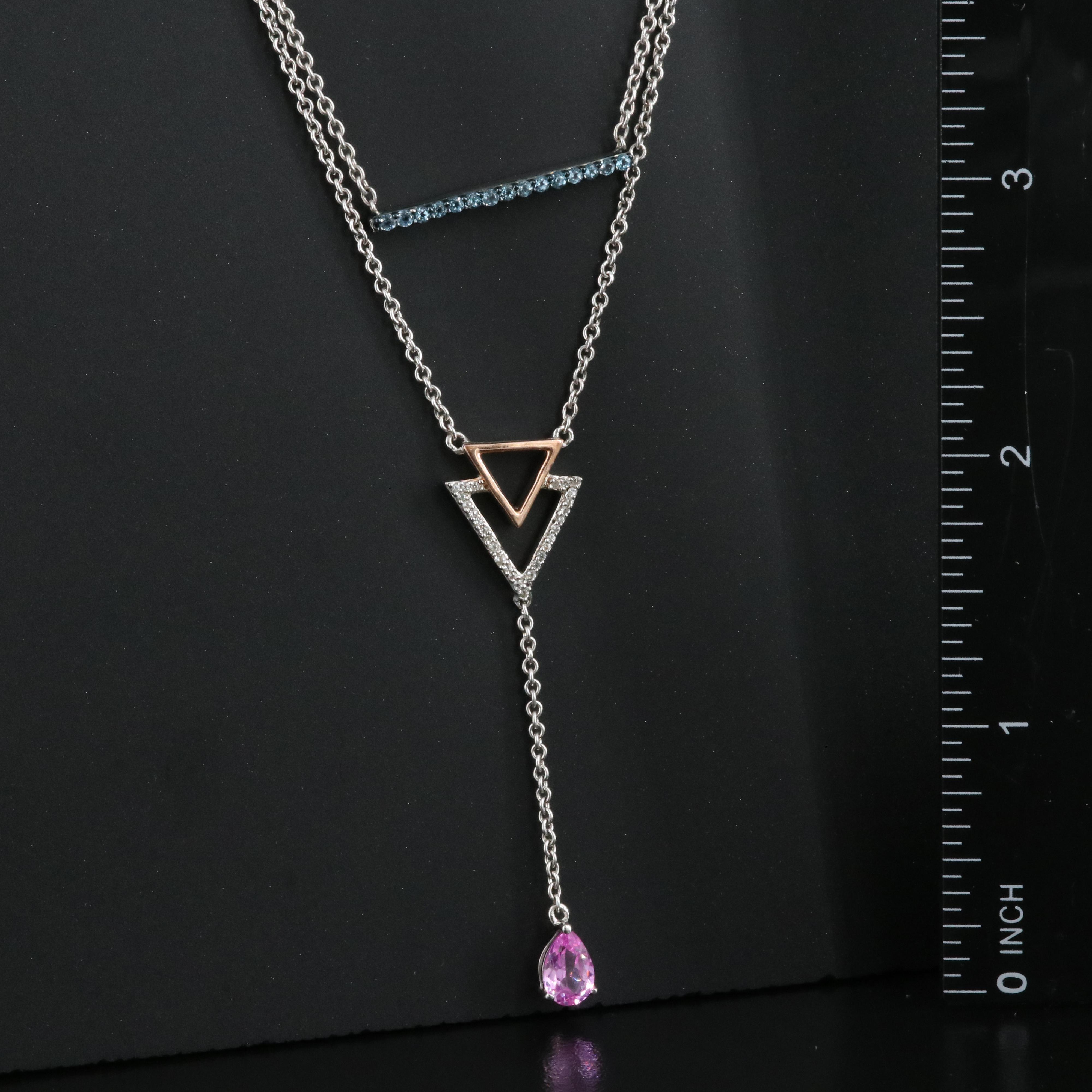 Sterling Sapphire and Topaz Layered Necklace with 10K Rose Gold Accents